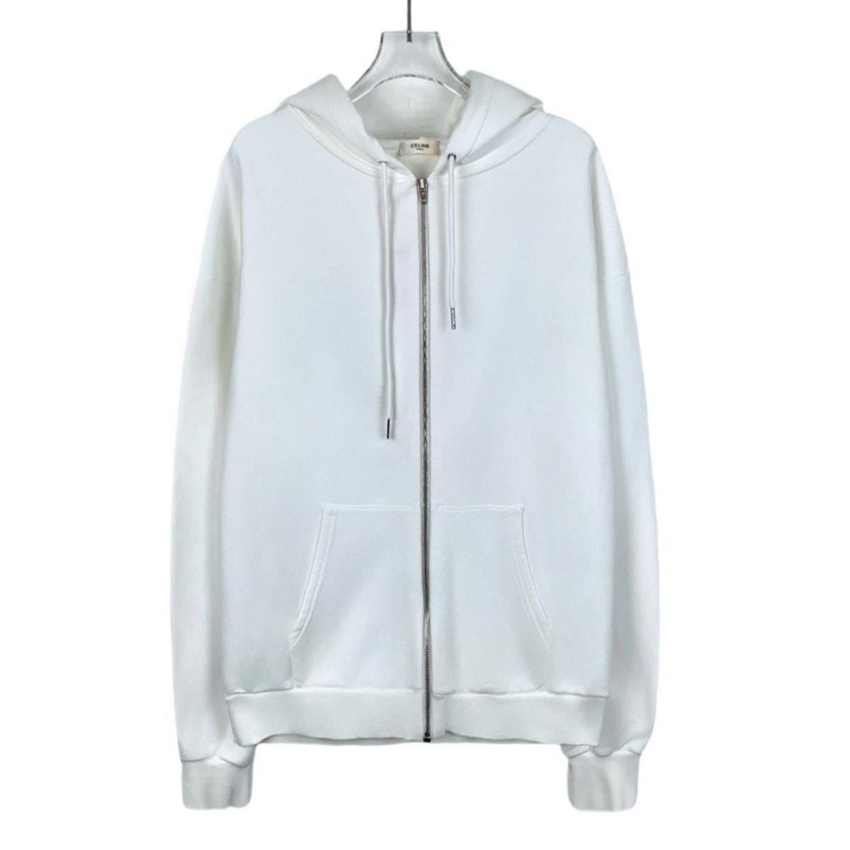 Celine Celine White Logo Printed Cotton Hooded Zip-Up Jacket K26WX Size L / US 10 / IT 46 - 1 Thumbnail