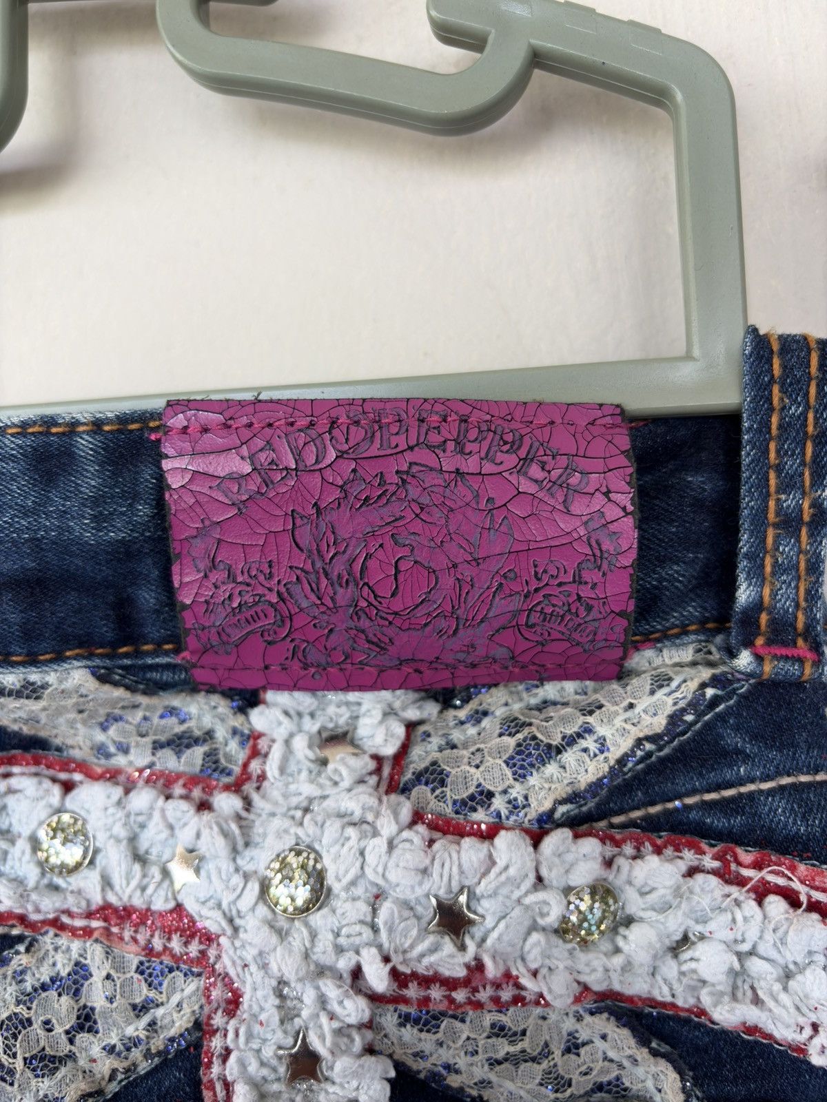 Japanese Brand Red Pepper Union Jack Streetwear Low Flared Distressed Denim Size US 31 - 19 Thumbnail