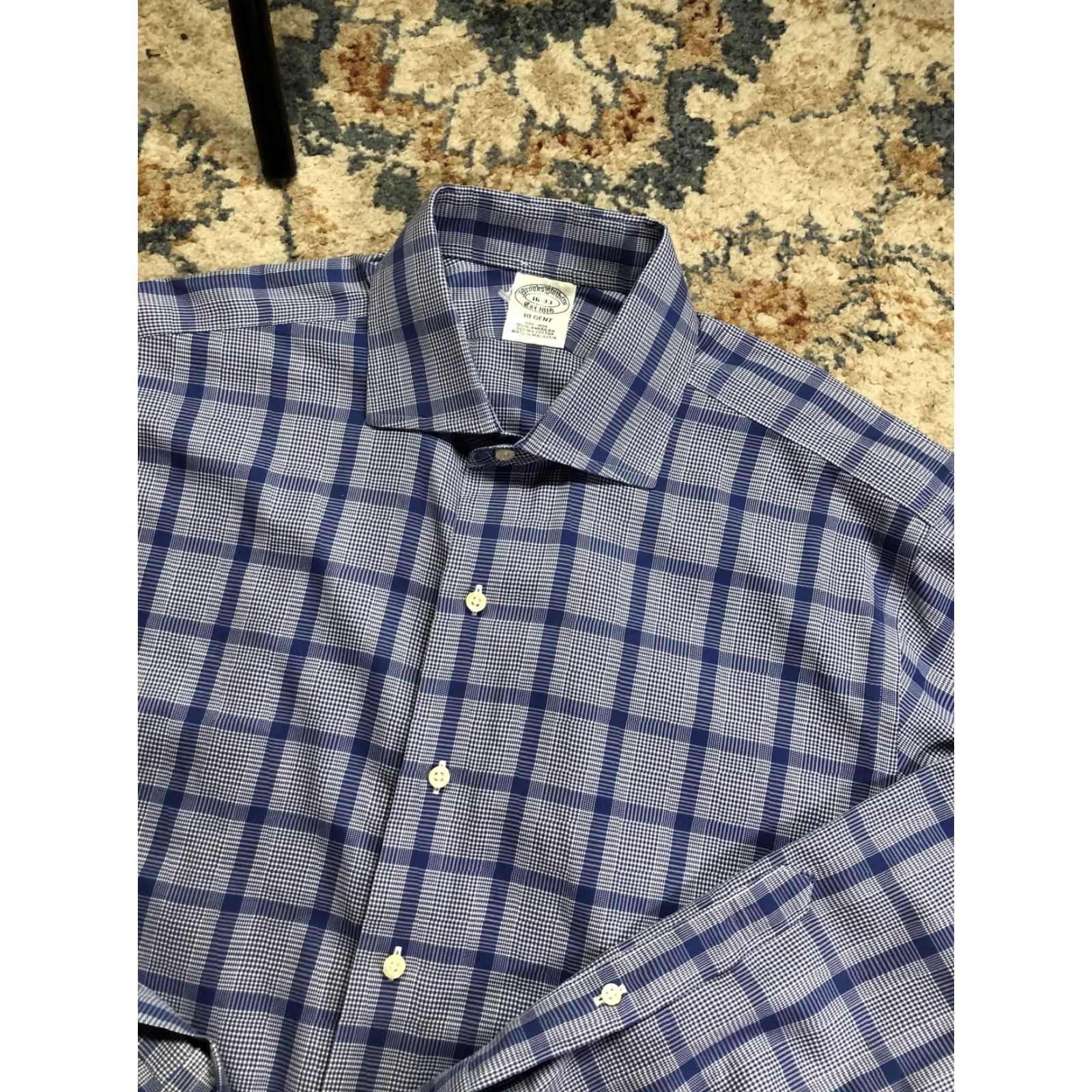 Brooks Brothers Brooks Brothers Regent Dress Shirt Mens 16 32/33 Blue Plaid Non-Iron Supima 100% Cotton Shirt Size 42R - 6 Thumbnail
