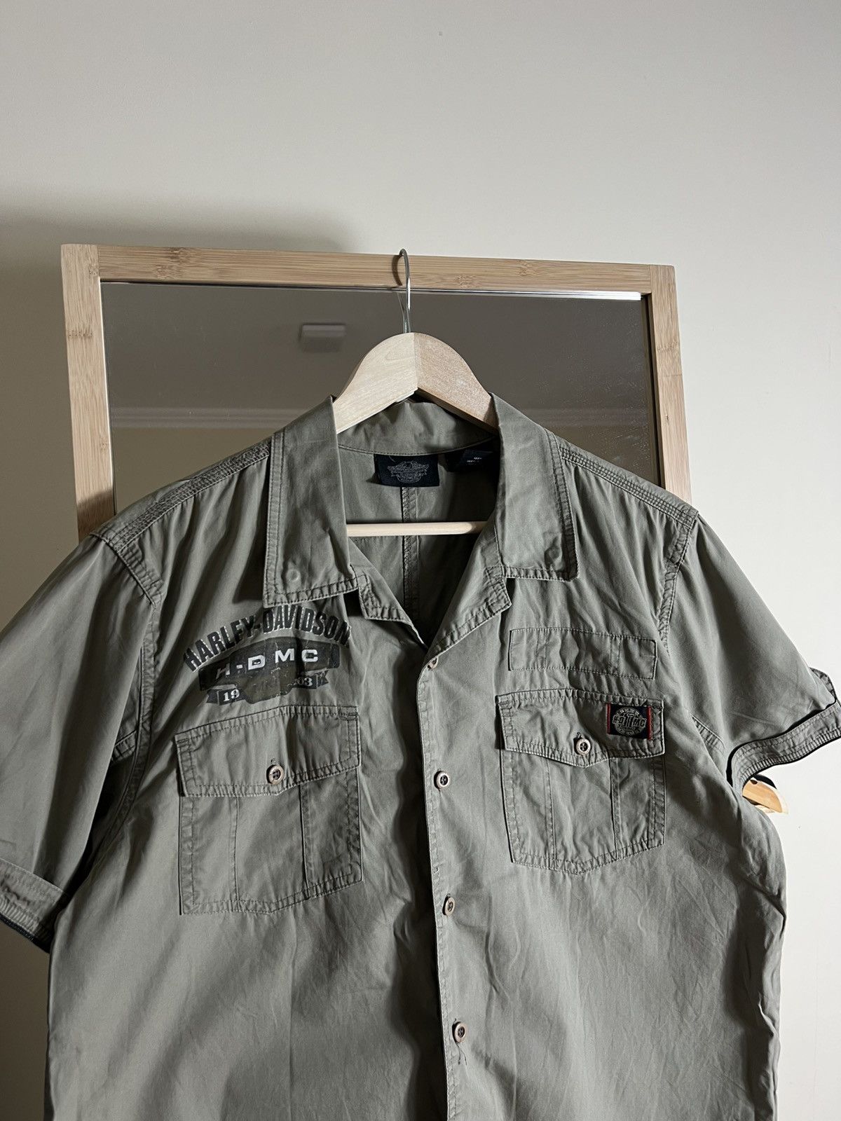 Harley Davidson Harley Davidson Mens Button Down Shirt Large Khaki Patch Size US L / EU 52-54 / 3 - 7 Thumbnail