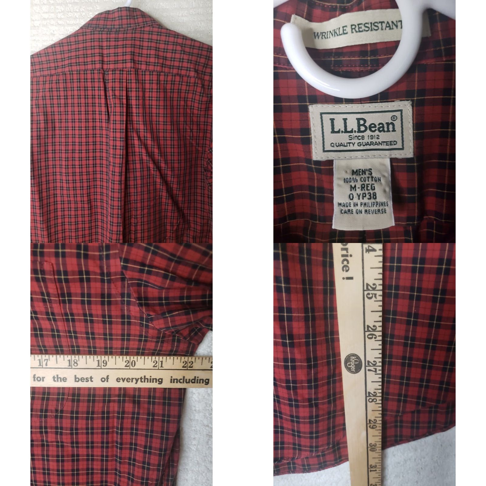 Vintage LL Bean Shirt Mens L/S Button-Up Plaid Red Black Yellow Wrinkle Resistant M-Regular Vintage No Size US M / EU 48-50 / 2 - 8 Thumbnail