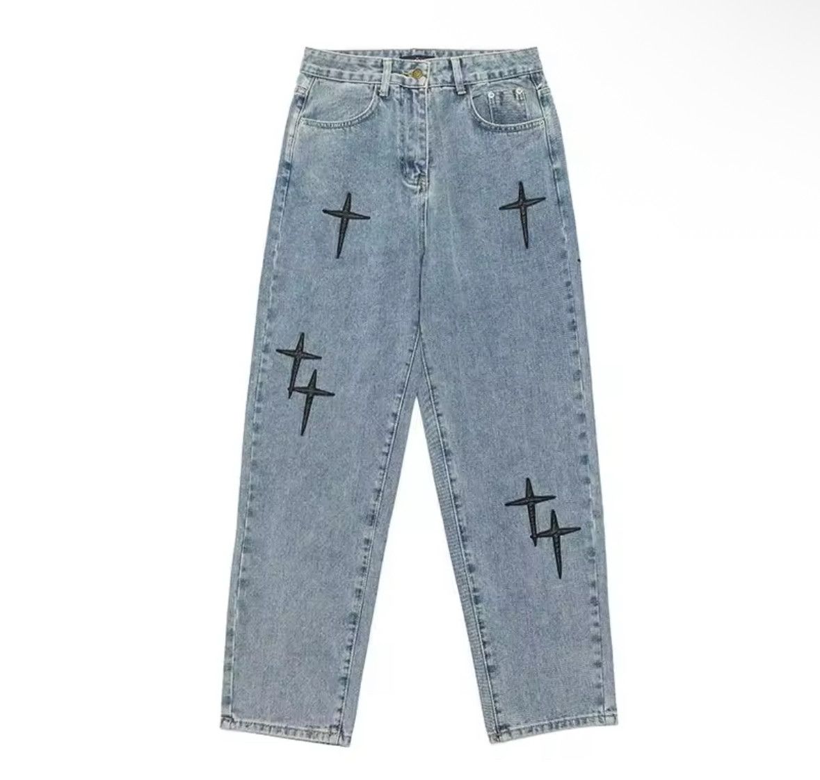 Japanese Brand Y2K Cross Blue Denim Pants Korean Jeans Baggy Wide Size US 33 - 3 Thumbnail