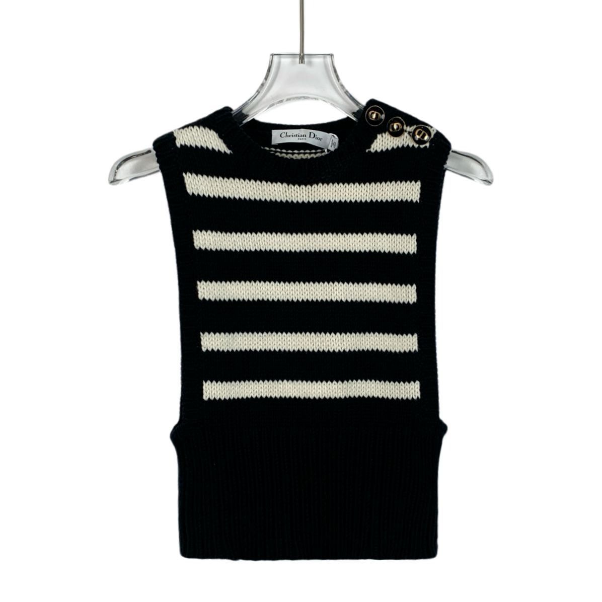 Dior Christian Dior Black Striped Cotton Sleeveless Knit Vest (Si Size XXS / US 00 / IT 34 - 1 Thumbnail