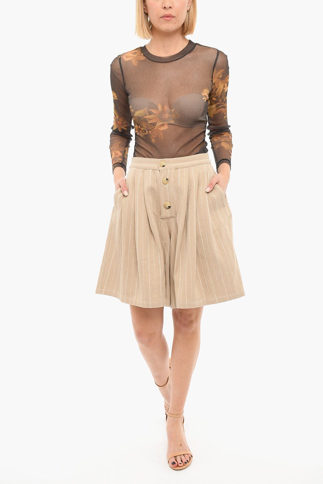 Opening Ceremony og1mm0824 Wide-Leg High-Waisted Shorts in Beige Size 28" / US 6 / IT 42 - 4 Thumbnail