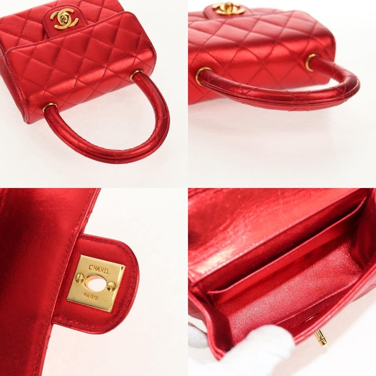 Chanel Chanel Matelasse Top Handle Handbag Leather Red Gold CC Size ONE SIZE - 4 Thumbnail