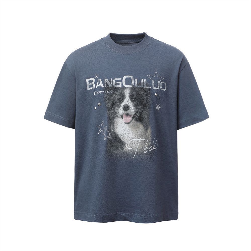 Japanese Brand Men's Cotton Crew-Neck T-Shirt with Dog Print Size US M / EU 48-50 / 2 - 1 Thumbnail