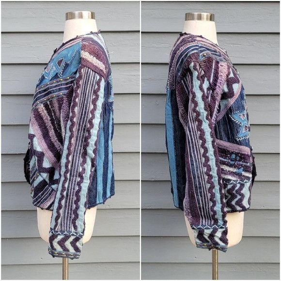 Vintage Vintage 90s y2k Denim Blue Purple Knit Crochet Studded Embro Size M / US 6-8 / IT 42-44 - 2 Thumbnail