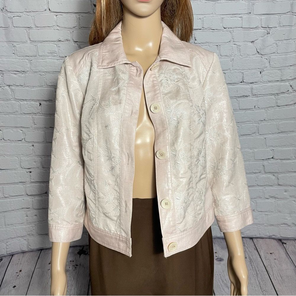Chicos New Chico's Linen Foil Embroidered Jeans Pink Jacket Size 0 Size S / US 4 / IT 40 - 4 Thumbnail