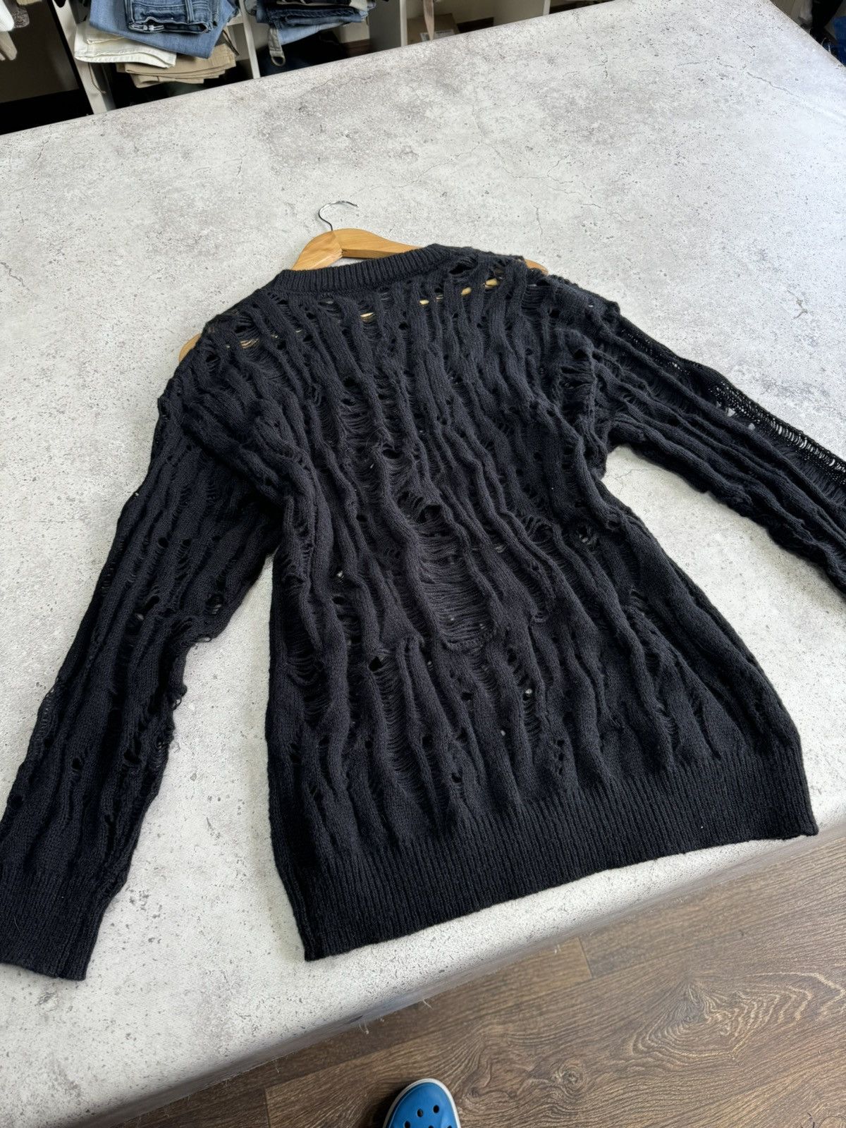 Hysteric Glamour × Japanese Brand × Junya Watanabe Japanese Distressed Mesh Junya Watanabe Style Knit Sweater Size US L / EU 52-54 / 3 - 6 Thumbnail
