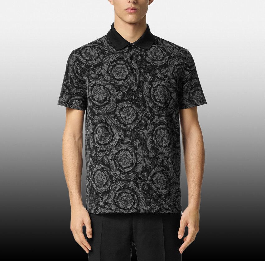 Designer × The Unbranded Brand Black Barocco Polo Shirt Size US L / EU 52-54 / 3 - 6 Thumbnail