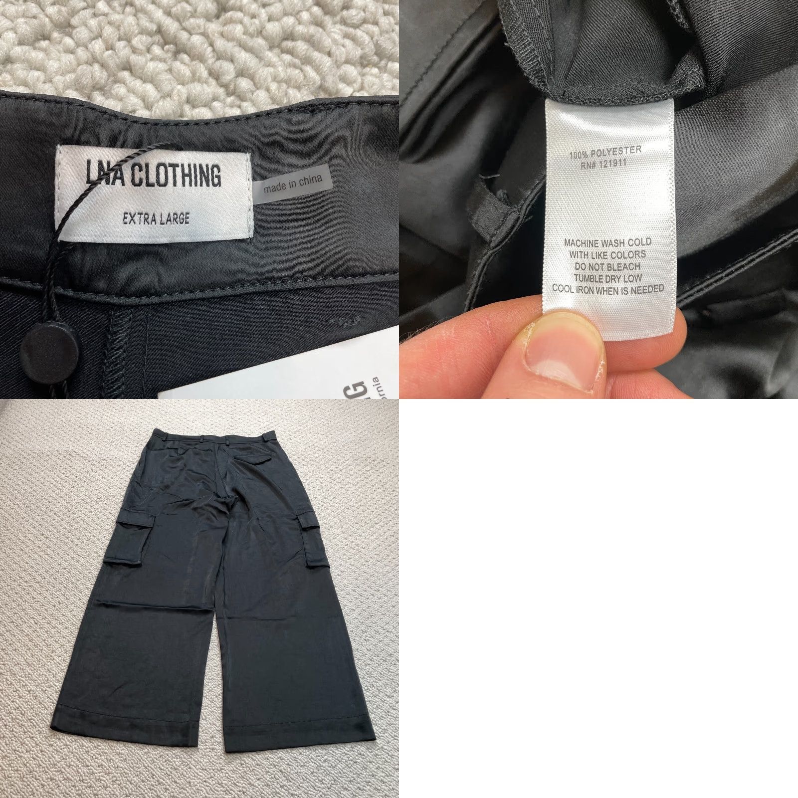Vintage LNA Shine Cargo Pants Womens XL Black Wide Leg Pockets Slacks 36x30 New NWD Size 40" / US 18 - 9 Thumbnail