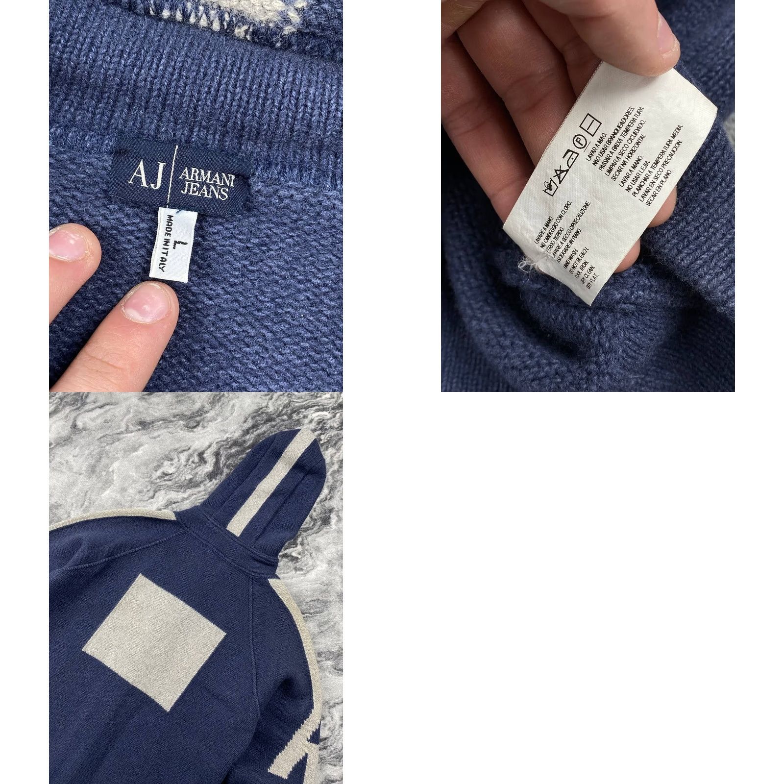 Vintage VINTAGE Armani Jeans Knit Wool Full Zip Hoodie 00s Men Size L Blue Size US L / EU 52-54 / 3 - 9 Thumbnail