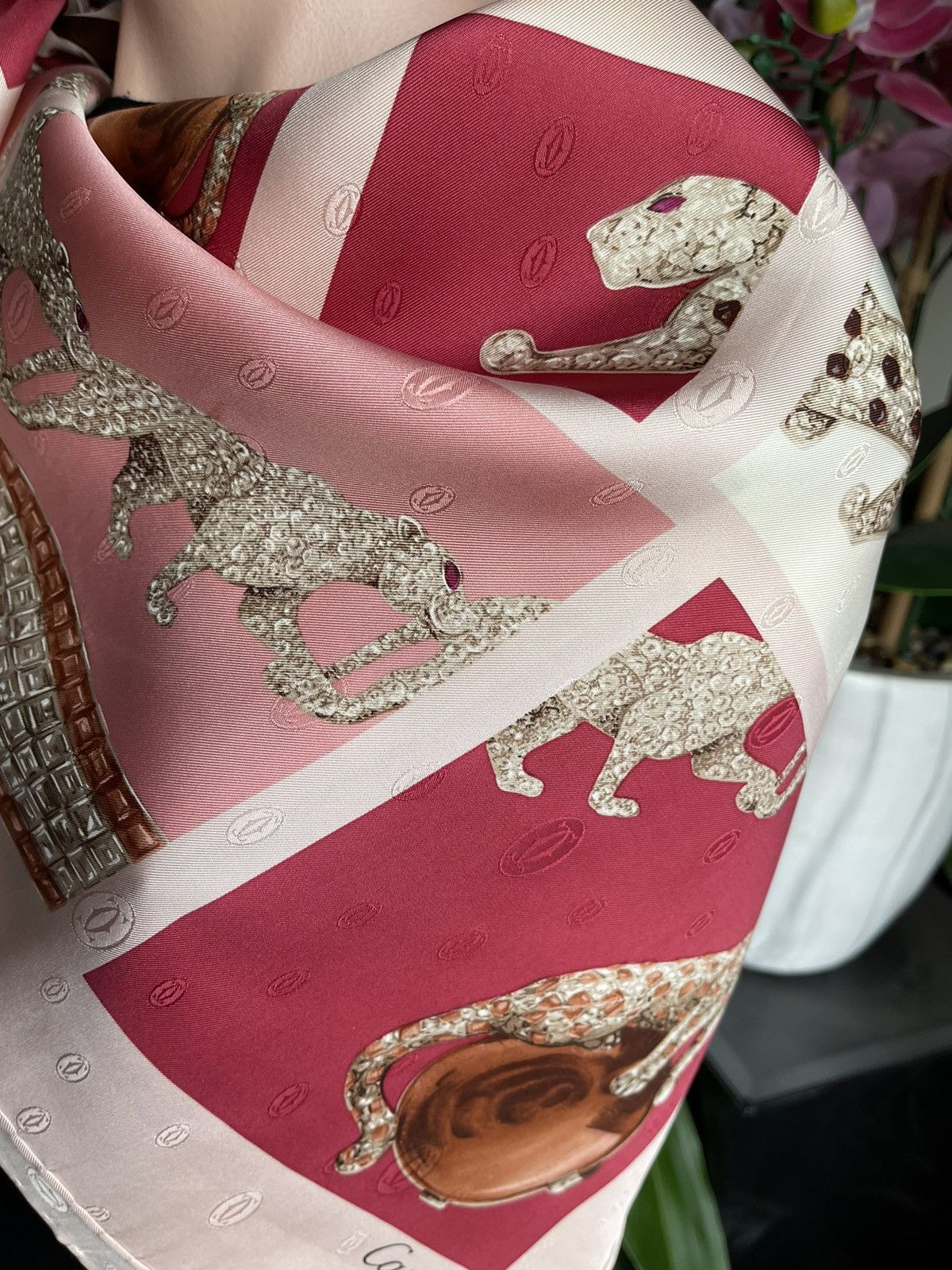 image of Cartier Silk Scarf in Pink, Women's