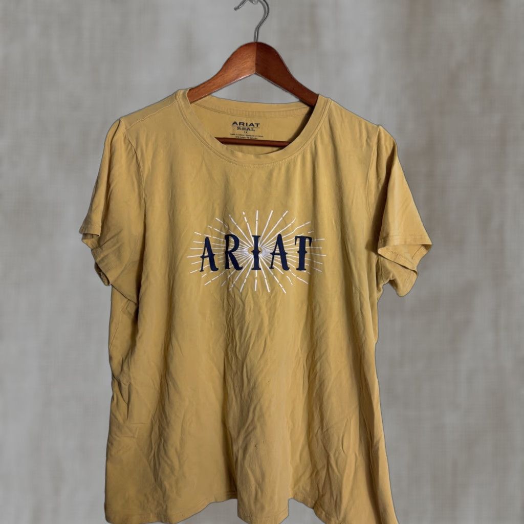 Ariat Ariat T-Shirt Womens 1X Short Sleeve Yellow Spell Out Shirt Women 1X Yellow Size 40" / US 18 - 1 Thumbnail