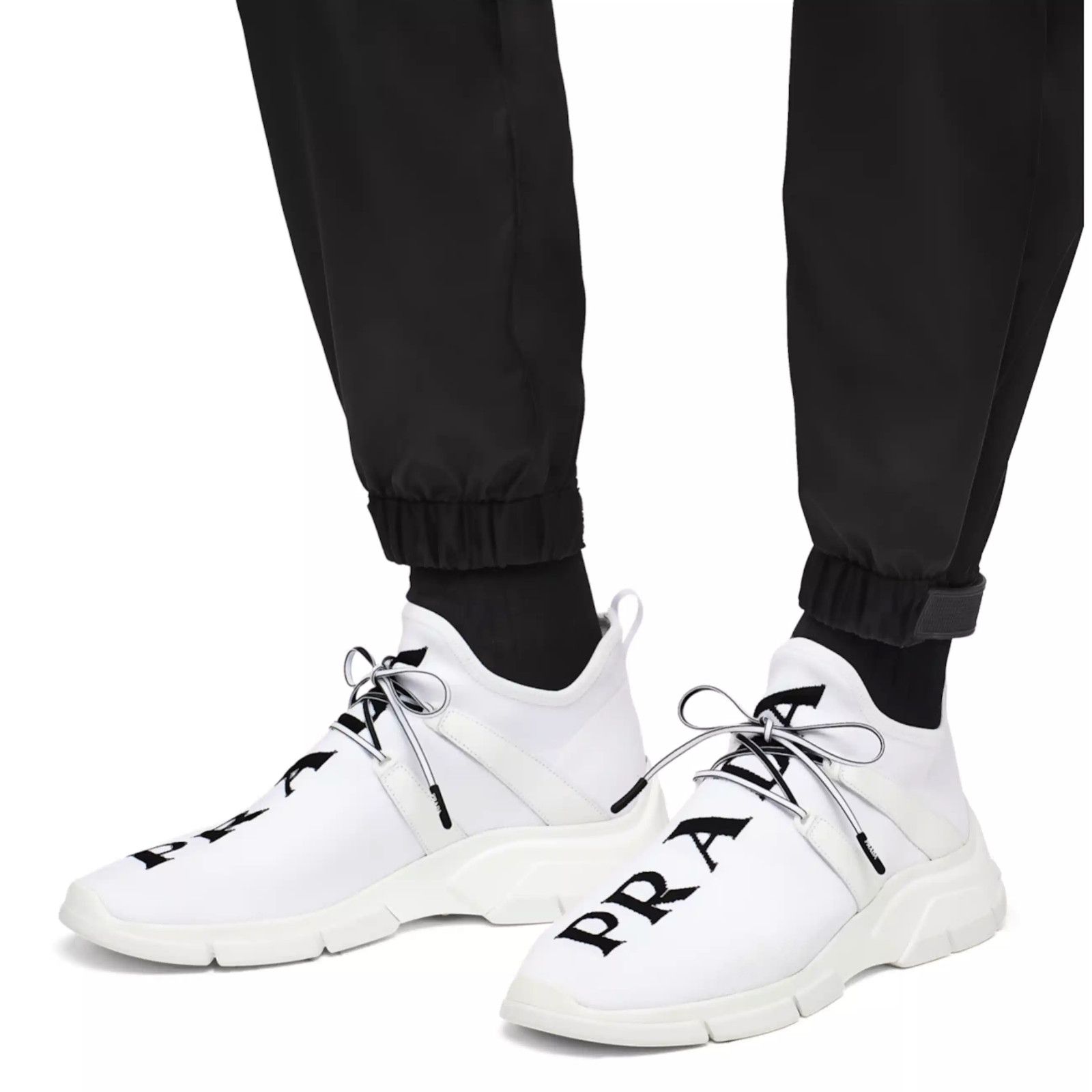 Prada Prada Mens XY Logo Sock White Black Knit Flat Trainer Size US 13 / EU 46 - 4 Thumbnail