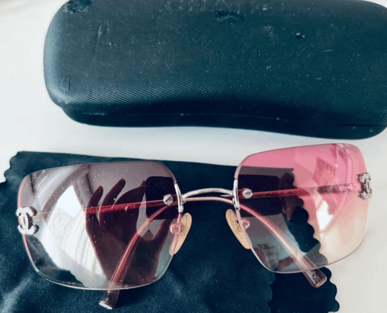 Chanel CHANEL Sunglasses 4017-D Mask Rimless Rhinestone Vintage Size ONE SIZE - 4 Thumbnail