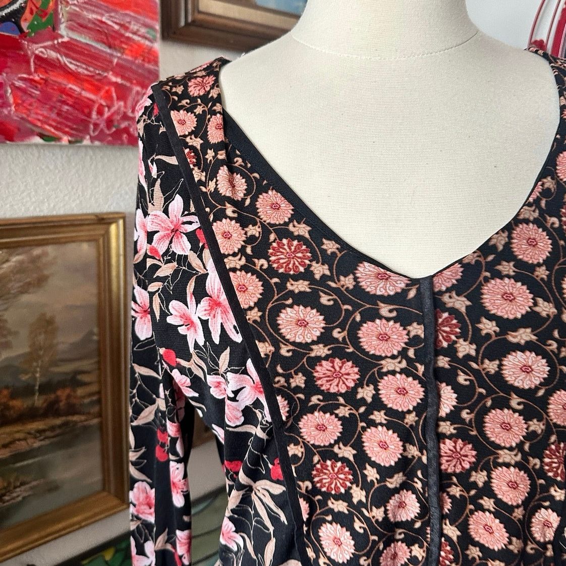 Other apostrophe pink black floral long sleeve top Size L / US 10 / IT 46 - 2 Thumbnail