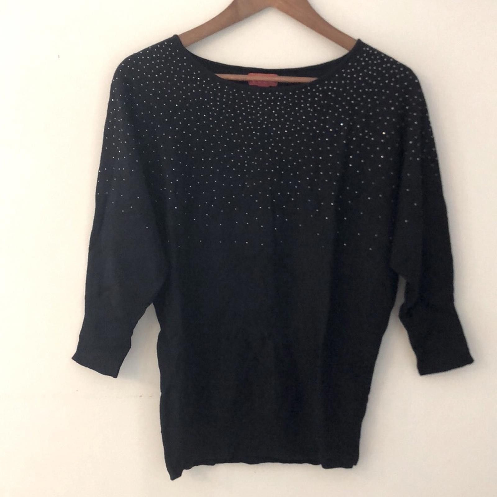 Ellesse Elle Black rhinestone sweater scoop neck cropsleeves small Size S / US 4 / IT 40 - 3 Thumbnail