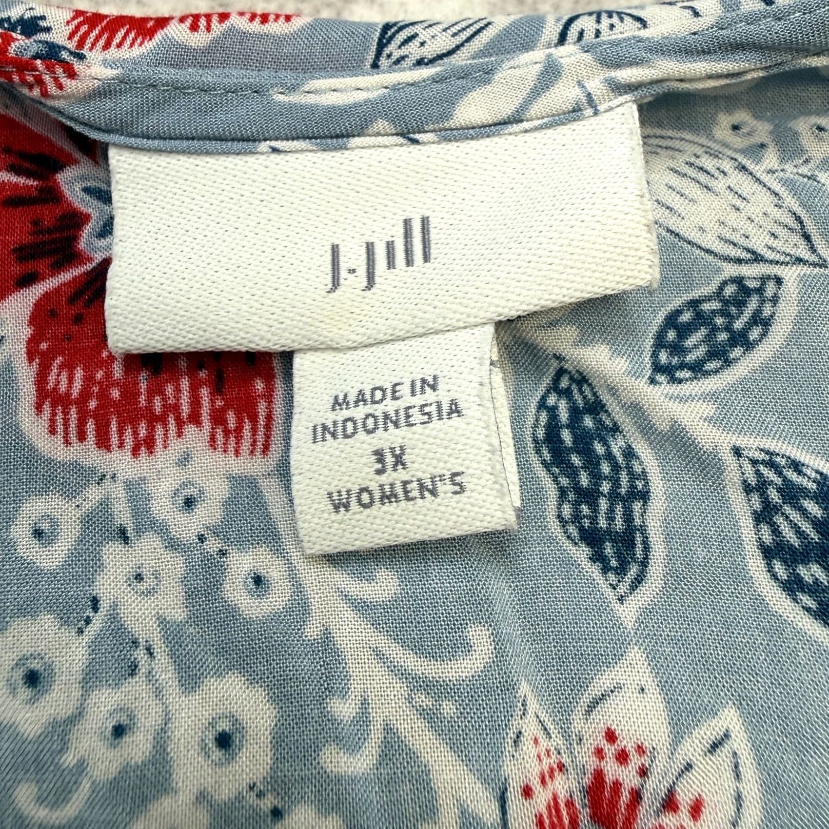 J. Jill J. Jill Blouse Women's 3X Blue Floral Rayon Button Front Scoop Neck 3/4 Sleeve Casual Top Size XXL / US 16-18 / IT 52-54 - 3 Thumbnail