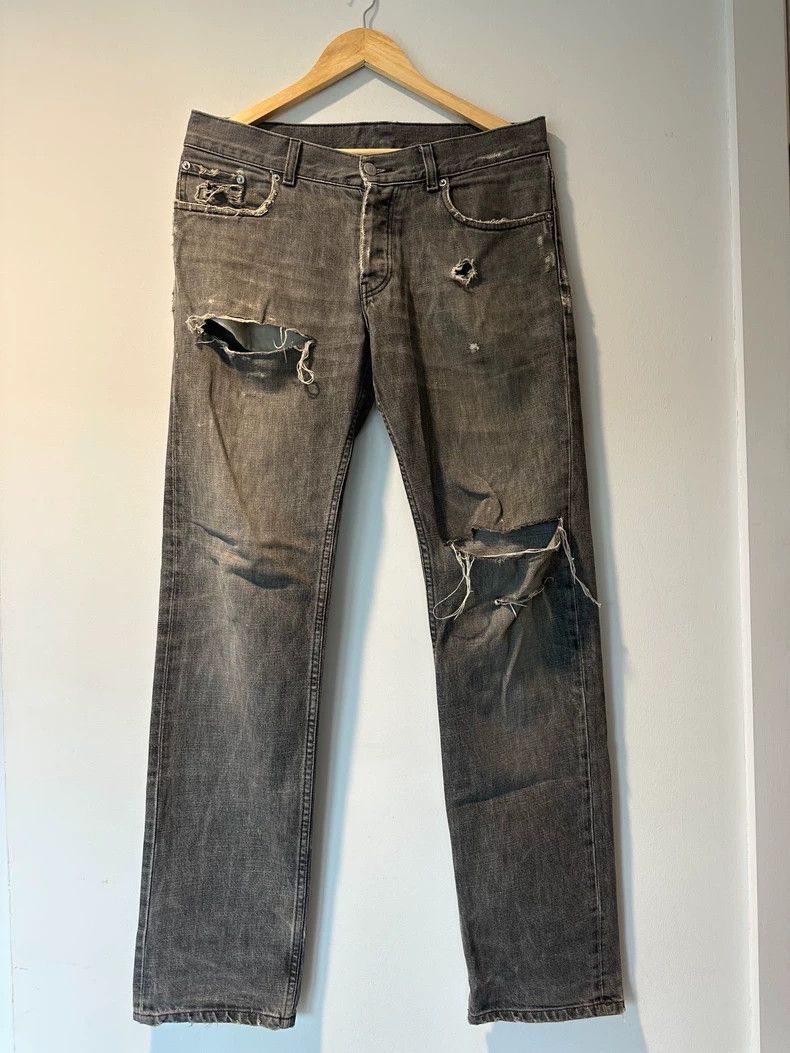 HELMUT LANG Faded black destroys low-cut jeans