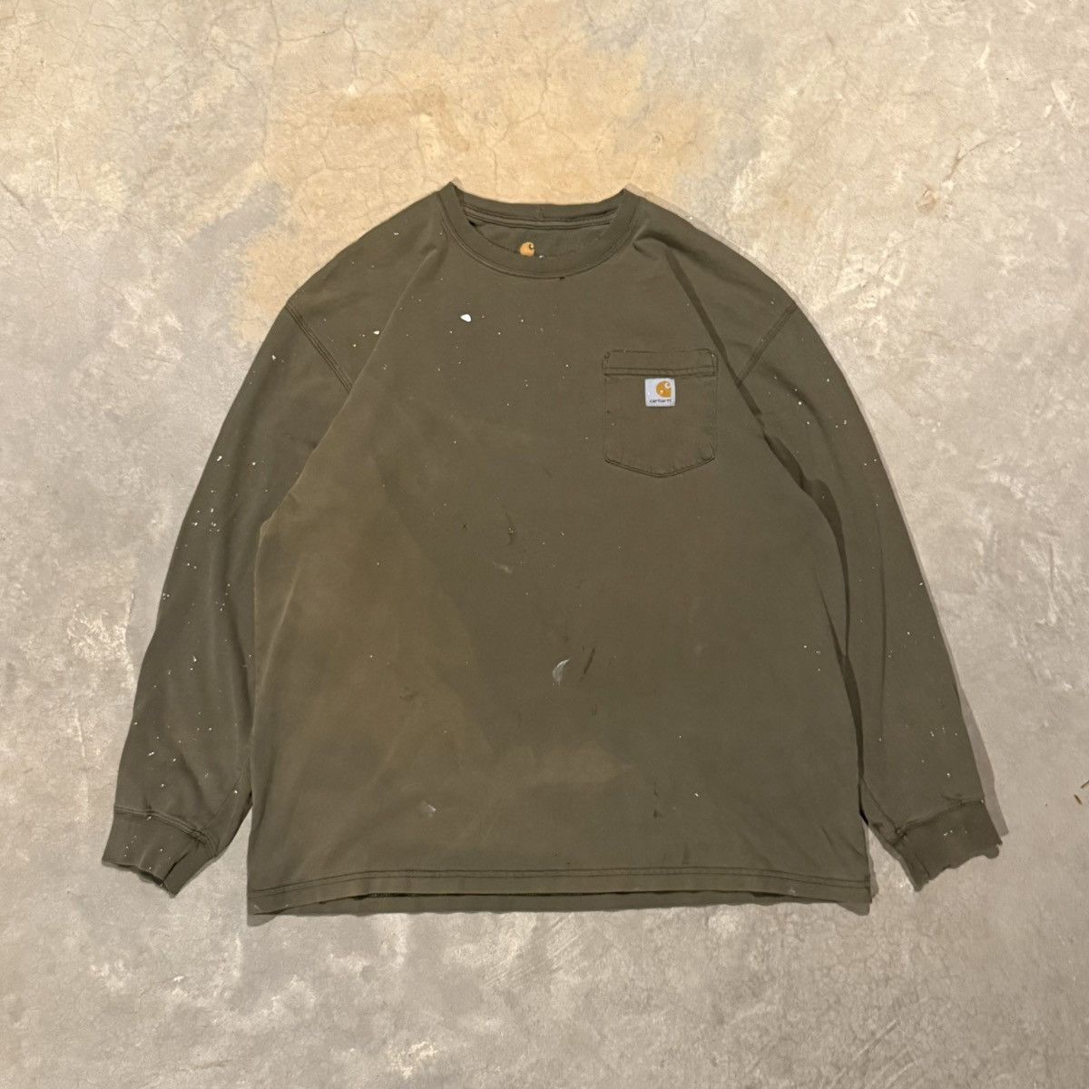 Carhartt 2000s Carhartt Faded Distressed Paint Splatter Tee ERD Olive Size US XL / EU 56 / 4 - 1 Thumbnail