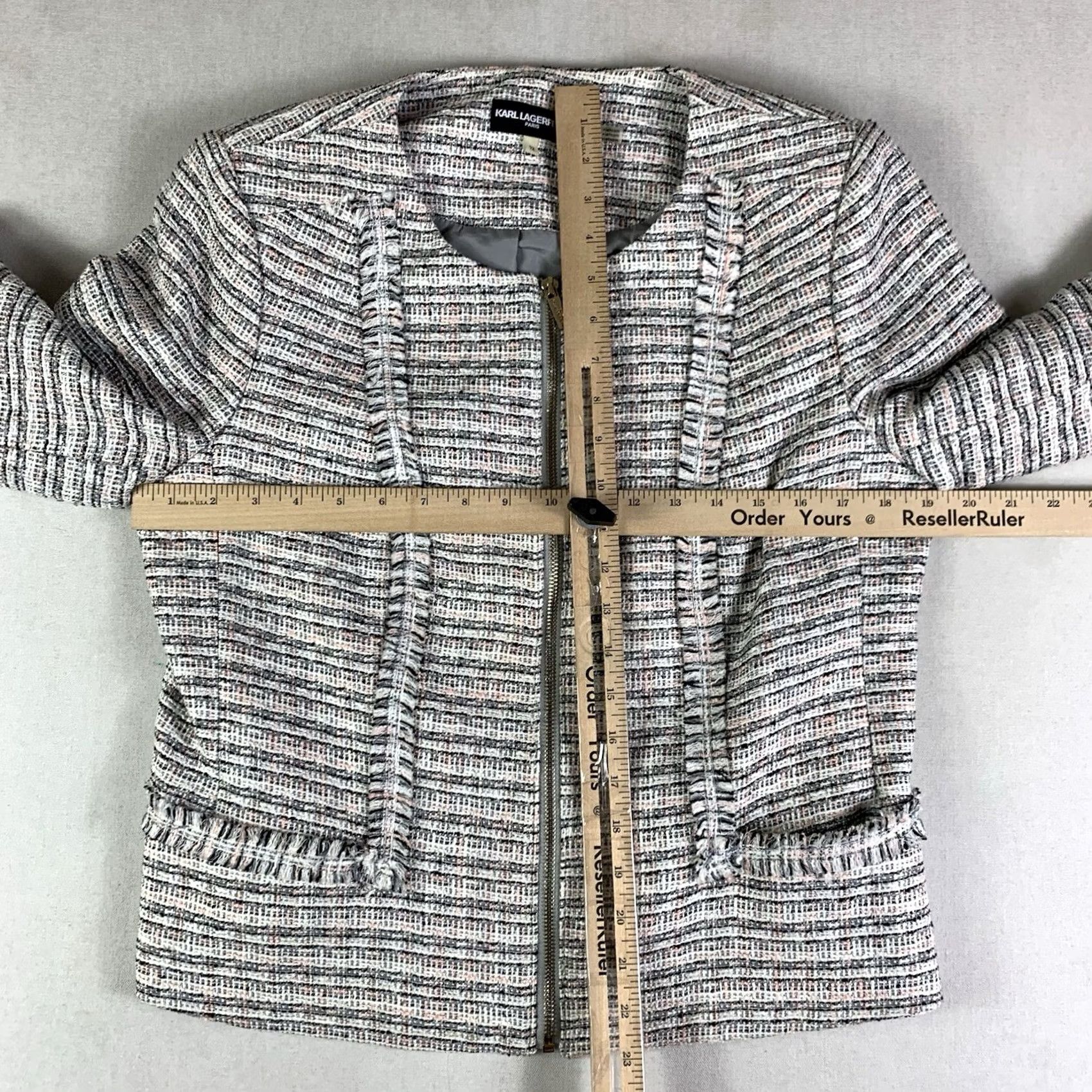 Karl Lagerfeld VINTAGE Karl Lagerfeld Paris Tweed Plaid Blazer Pink White Black Womens Size 12 full zip Size XL / US 12-14 / IT 48-50 - 3 Thumbnail