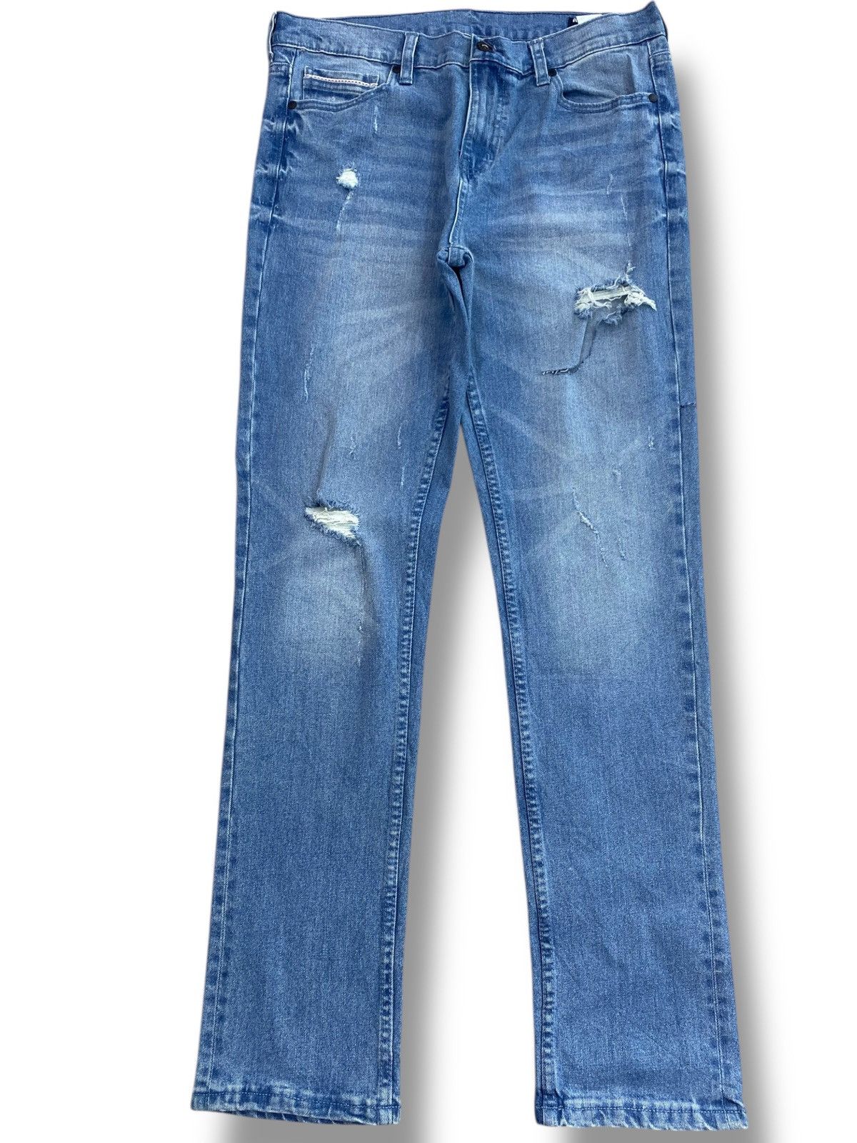 Japanese Brand Blue Faded Wash Style Straight Cut Jeans