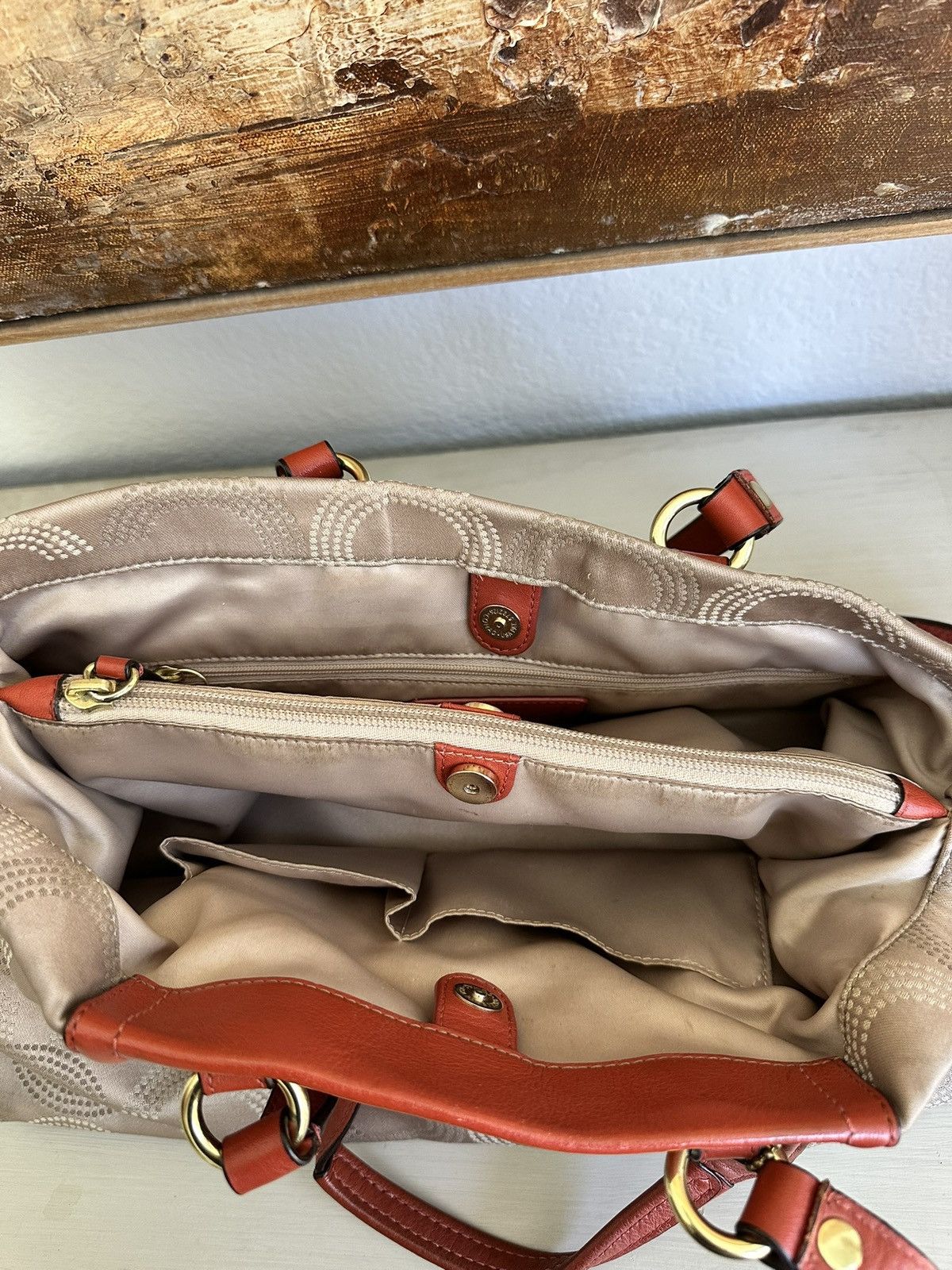 Coach Coach Ashley Dotted Op Art Beige Orange Carry All Satchel Size ONE SIZE - 3 Thumbnail