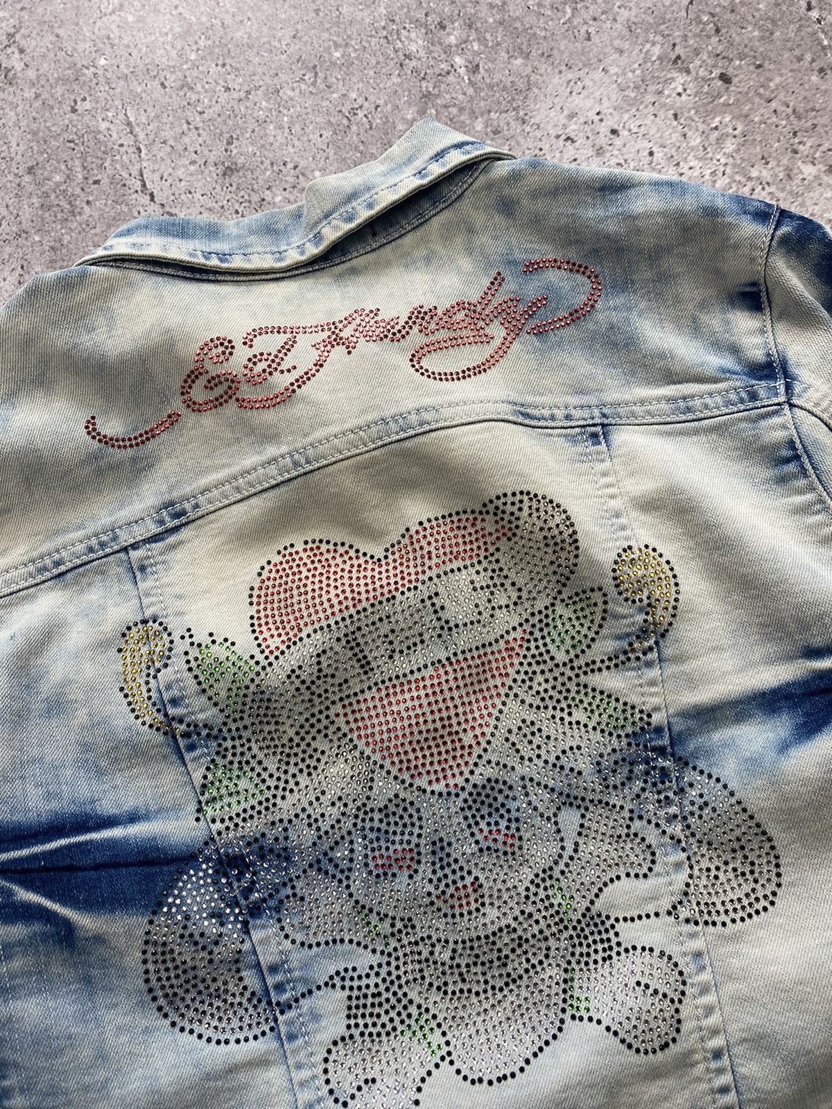 Rare Vintage Ed Hardy Denim Jacket Big Logo Japan Tiger