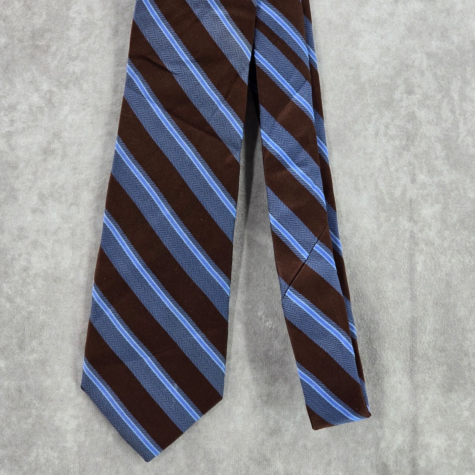 Black Brown 1826 Black & Brown 1826 Blue Brown Stripe 100% Silk Neck Tie Size 30 - 2 Thumbnail