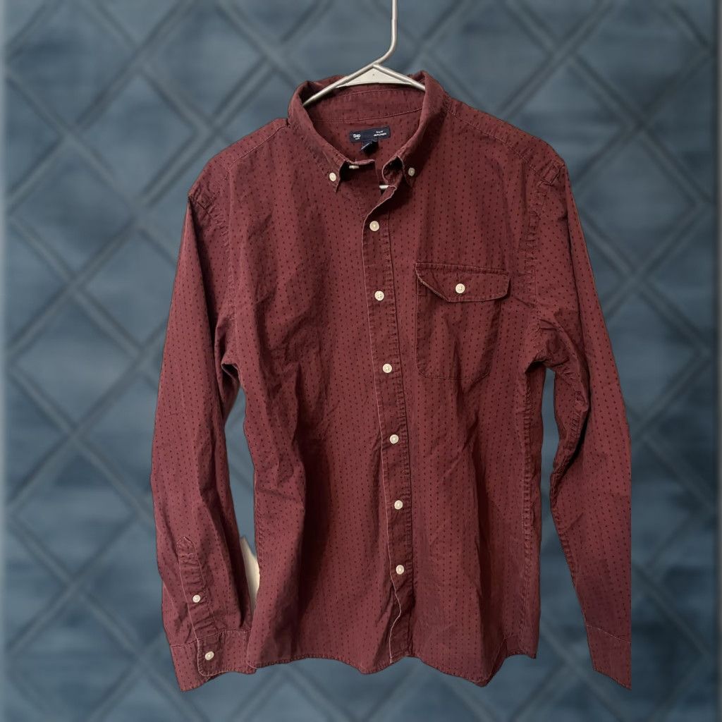 Gap Gap Button Up Shirt Mens Size M Maroon Polka Slim Fit Long Sleeve Shirt Size US M / EU 48-50 / 2 - 1 Thumbnail