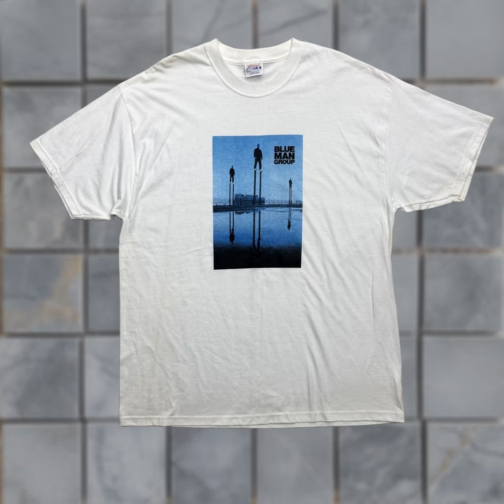 Hanes VINTAGE Blue Man Group Shirt Mens XL White Hanes Beefy-T Graphic Stilts Artwork Size US XL / EU 56 / 4 - 1 Thumbnail
