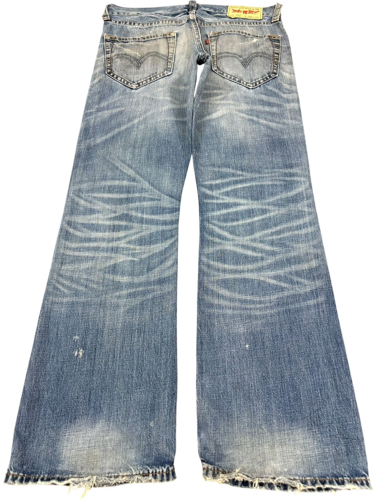 Vintage 90s Levis 507 Blue Wash Distressed Flare Jeans