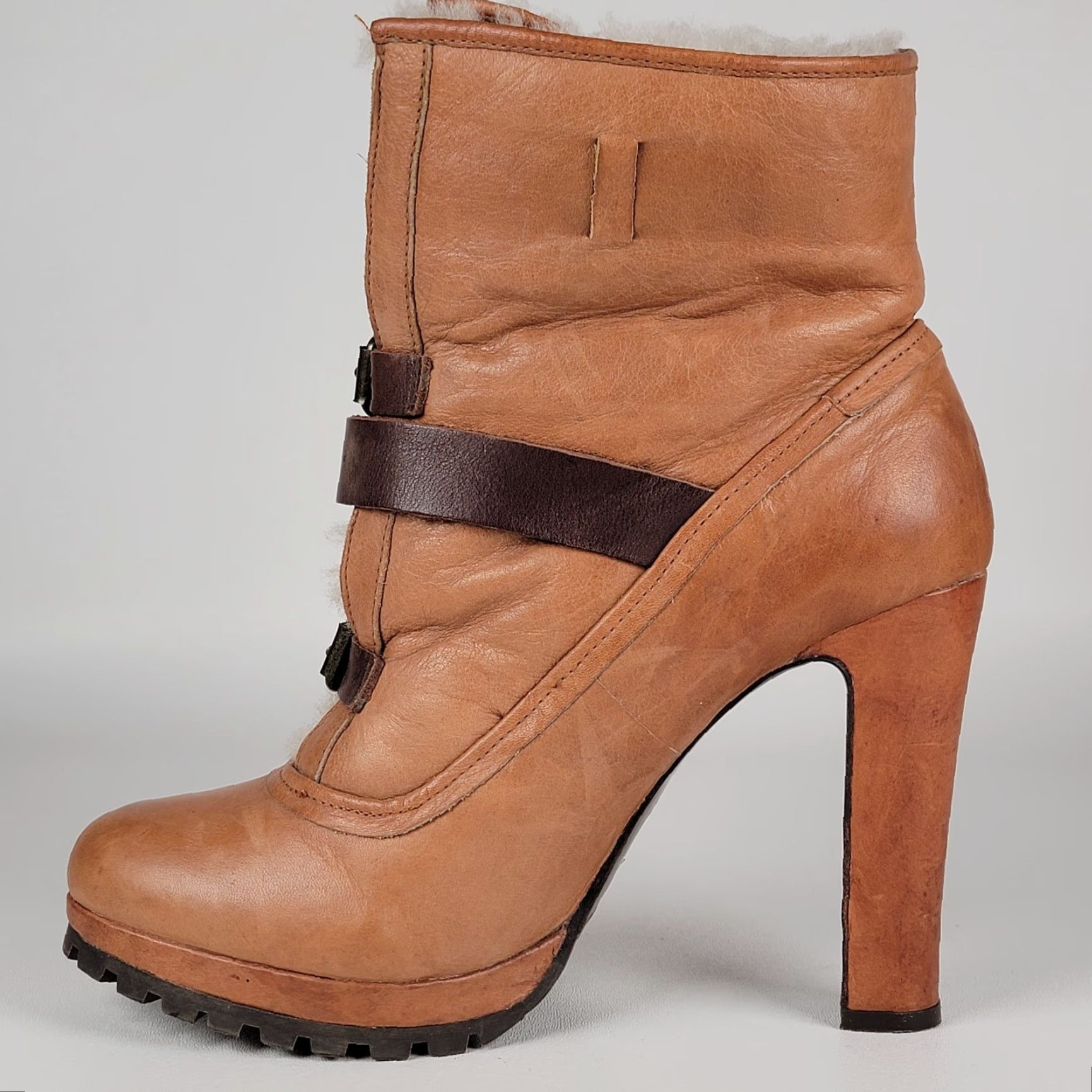 Dolce Vita VINTAGE Dolce Vita Leather Boots Buckle Y2K Sherpa Lined Women Size 9 Brown Bootie Size US 9 / IT 39 - 5 Thumbnail