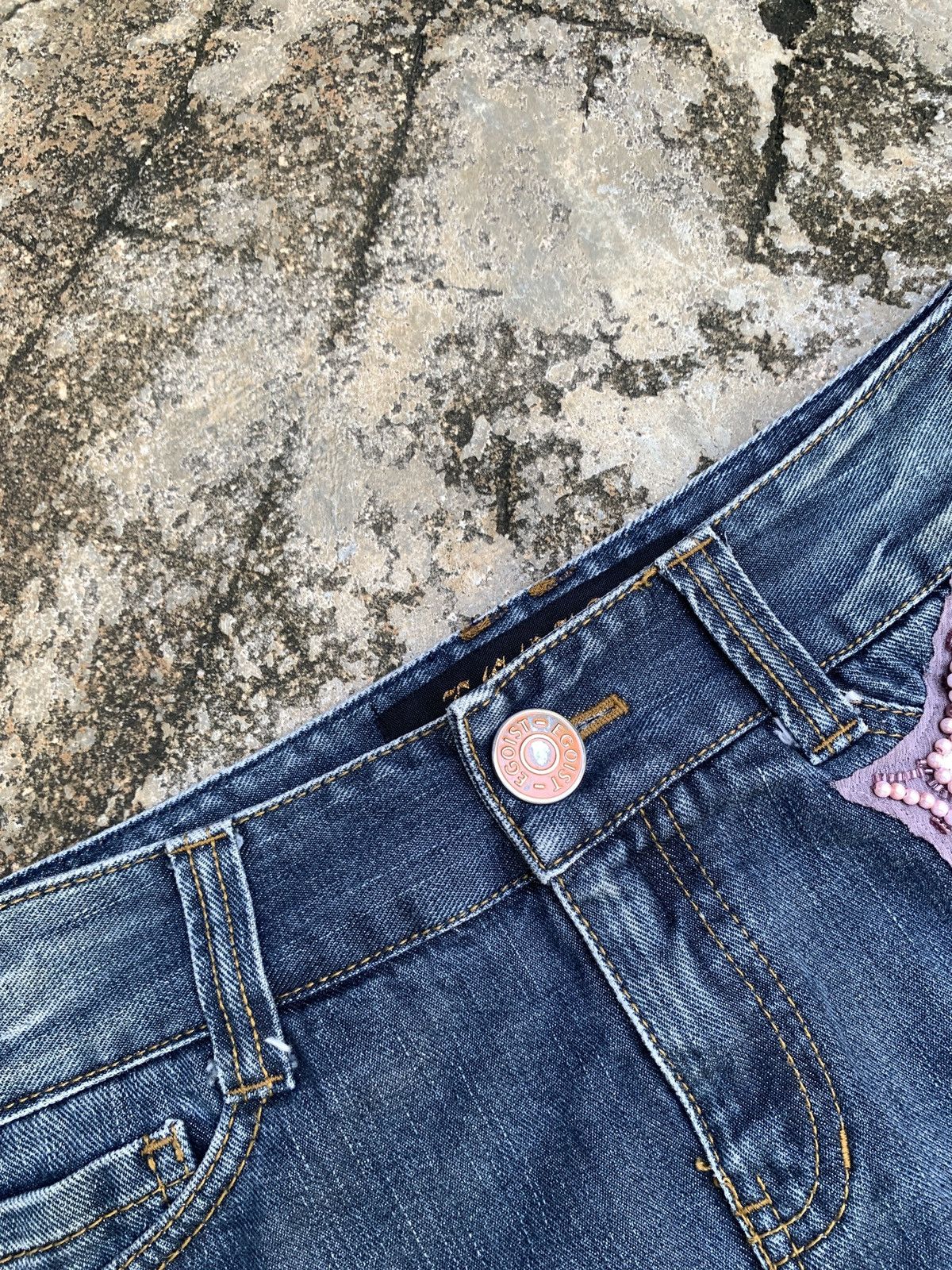 Japanese Brand y2k Egoist Japan Washed Jeans Rough Cut Beady Mini Skirt Size 30" / US 8 / IT 44 - 10 Thumbnail