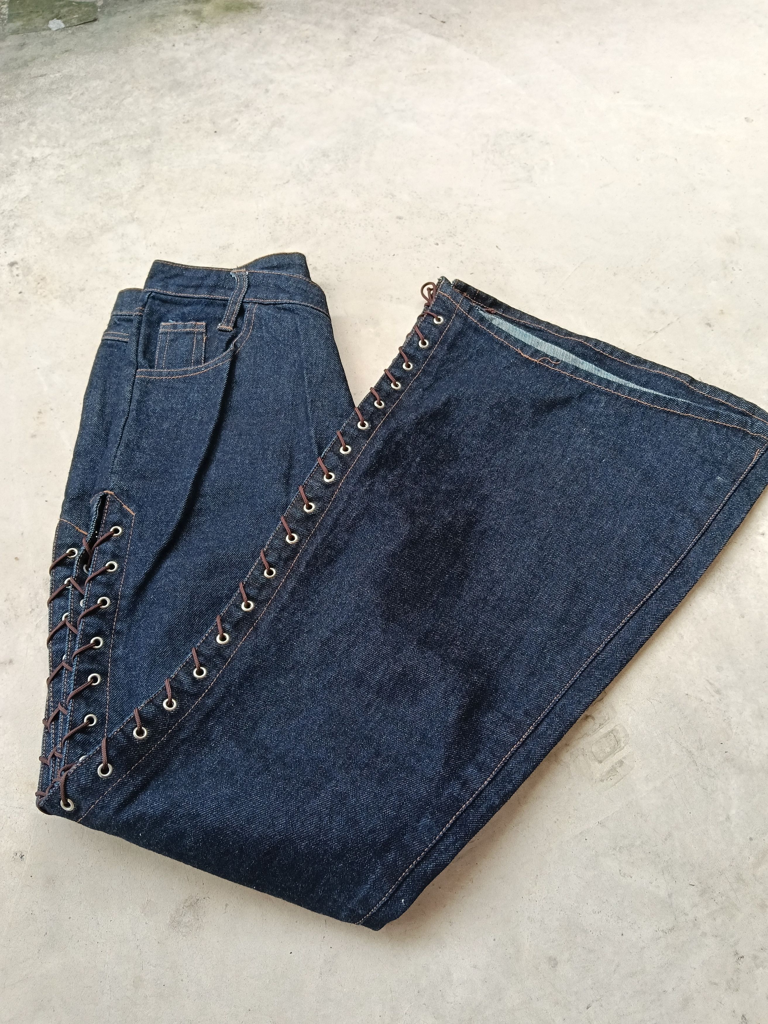 Japanese Brand 💥 Fifty's Campany Lace Up Wide Leg Denim💥 Size US 30 / EU 46 - 6 Thumbnail