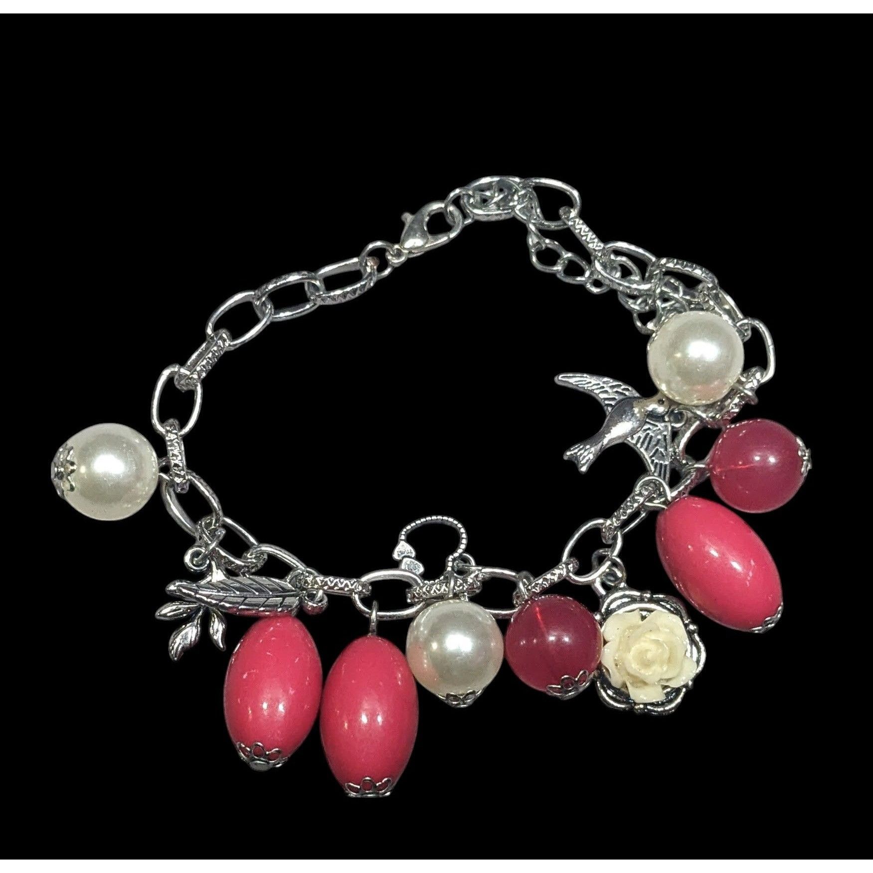 Other Y2K Coquette Pink And Pearl Floral Charm Bracelet Size ONE SIZE - 2 Thumbnail