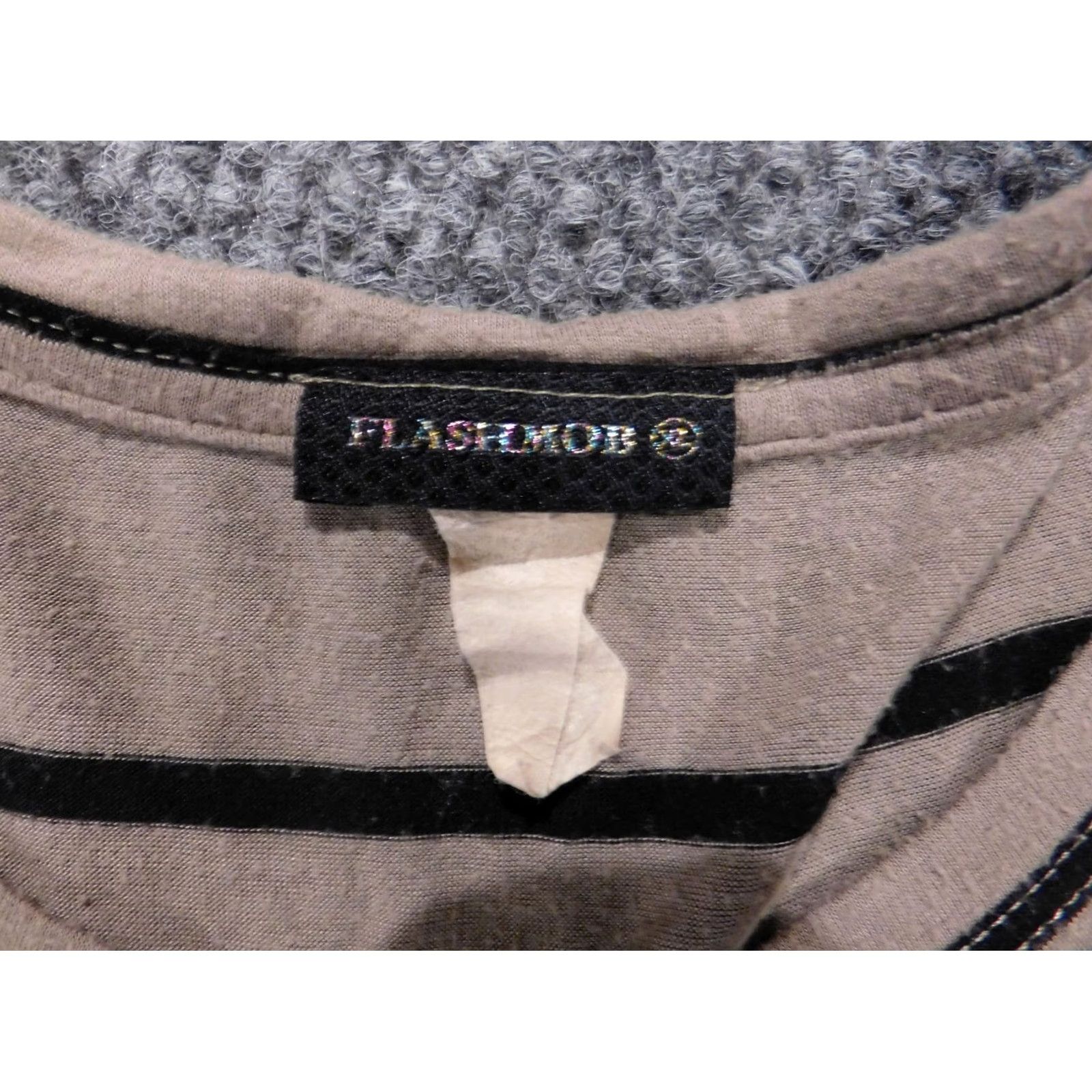 Vintage Flashbob Blouse Short Sleeve Woven Polyester Brown Striped High Neck Pullover Crew Casual XL Women’s Size XL / US 12-14 / IT 48-50 - 4 Thumbnail