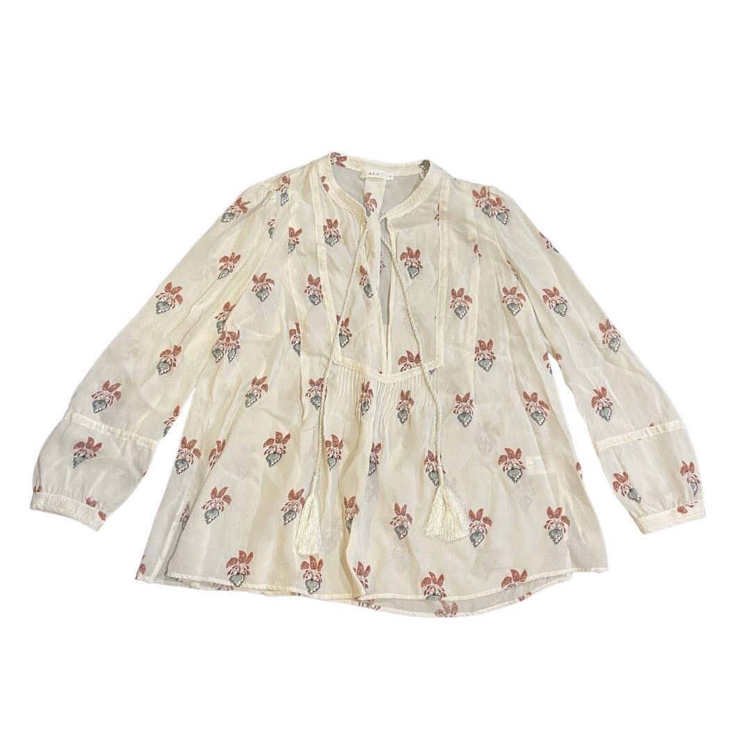 A.L.C. A.L.C. Hari 100% Silk Blouse Floral Boho Peasant Milkmaid Size M / US 6-8 / IT 42-44 - 1 Thumbnail