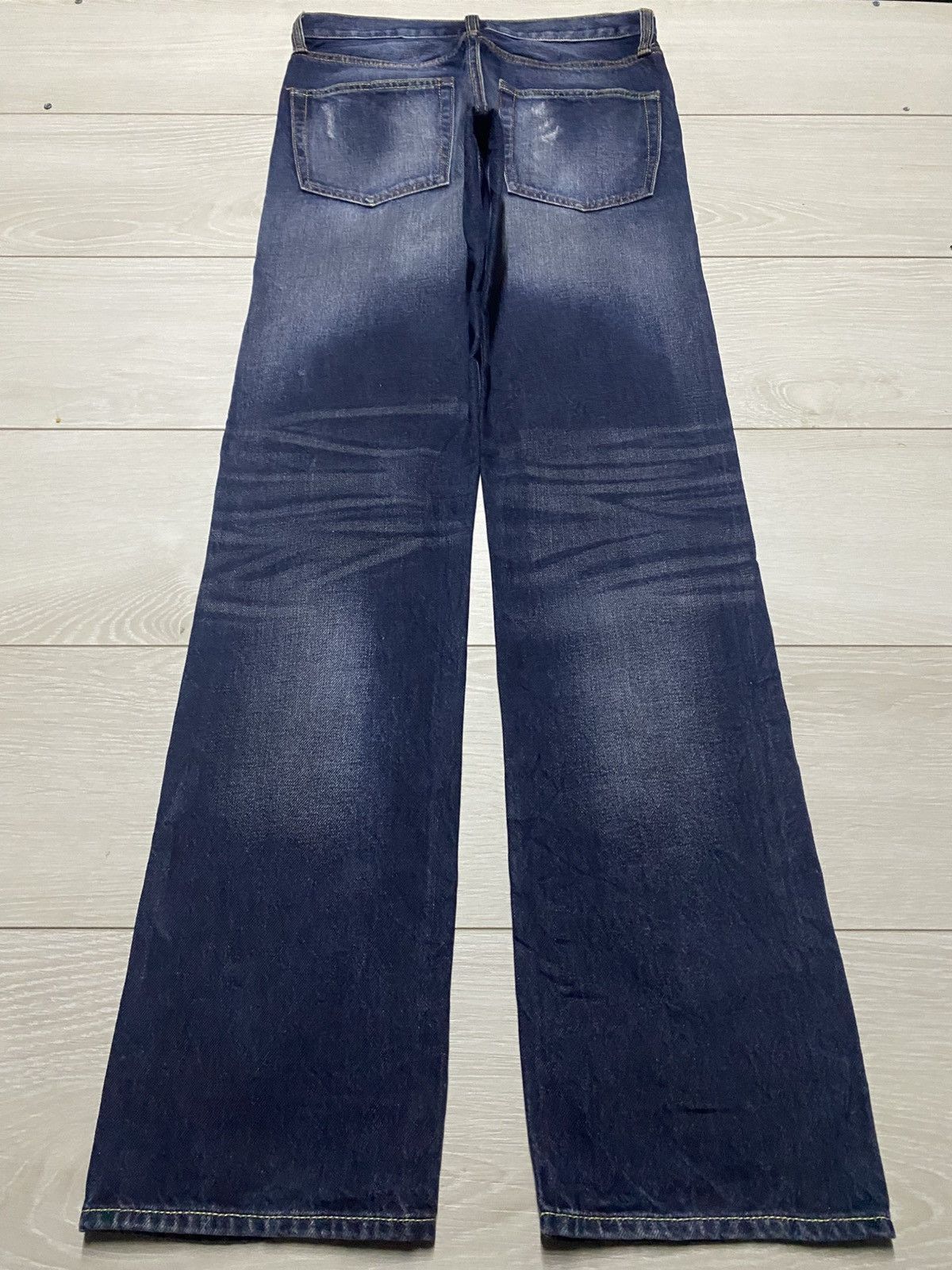 Japanese Brand Vintage Gu Denim Blue Wash Distressed Straight Fit Jeans Size US 29 - 2 Thumbnail