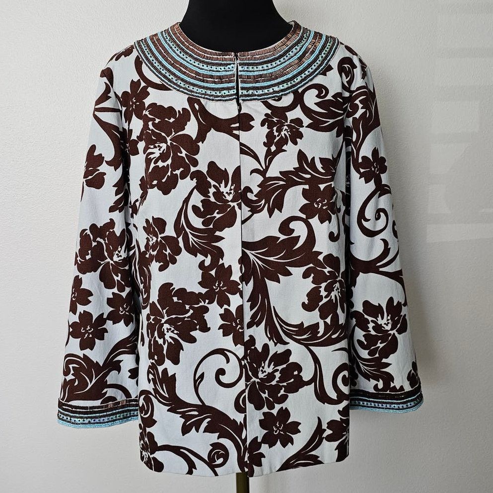 & Other Stories Victor Costa Occasion Blue/Brown Embellished Beaded Blazer L Size L / US 10 / IT 46 - 1 Thumbnail