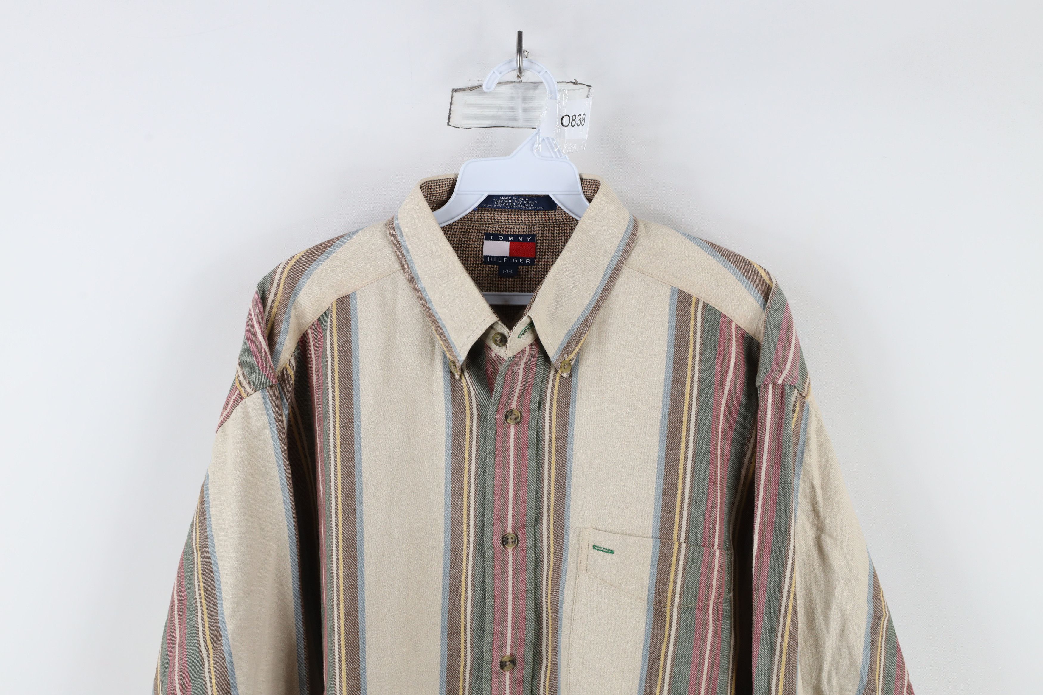 Tommy Hilfiger × Vintage Vintage 90s Tommy Hilfiger Striped Flannel Button Down Shirt Size US L / EU 52-54 / 3 - 2 Thumbnail
