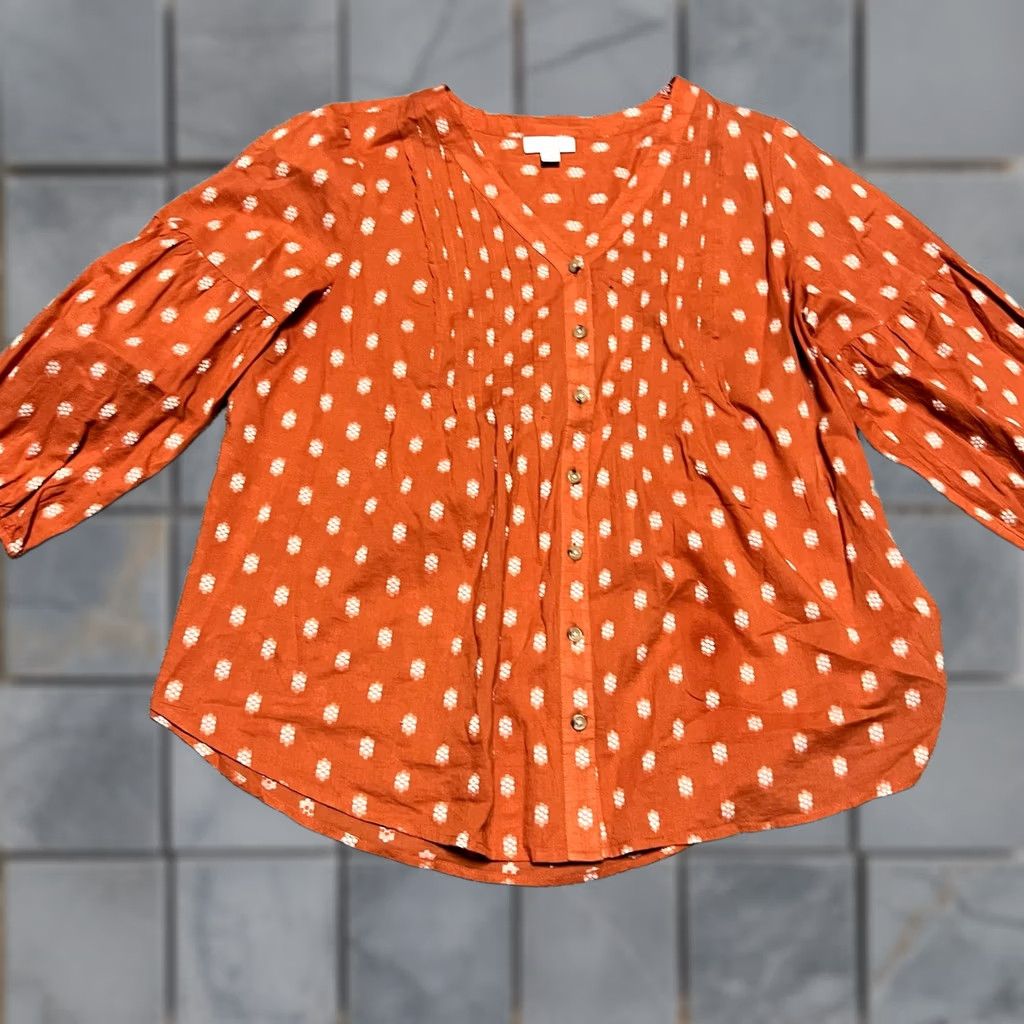 J. Jill J. Jill Shirt Womens Medium Peasant Top Orange Patterned Button India Blouse M Women Size M / US 6-8 / IT 42-44 - 1 Thumbnail