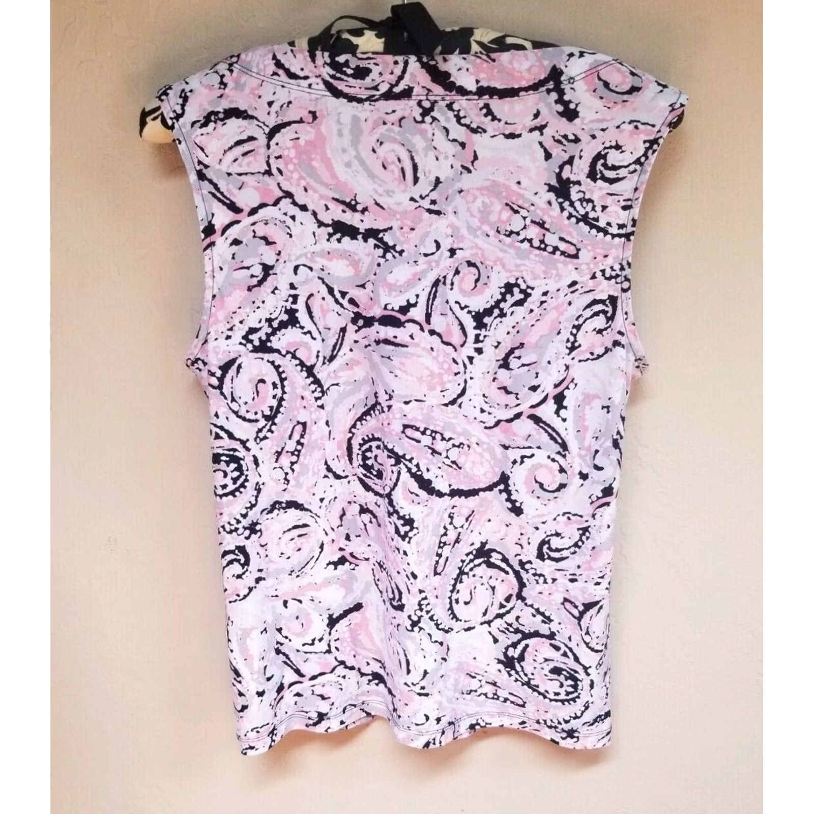 Kasper Kasper Womens Small Petite Sleeveless Pleat Neck Paisley Knit Cami/Tank Top Pink Size S / US 4 / IT 40 - 2 Thumbnail