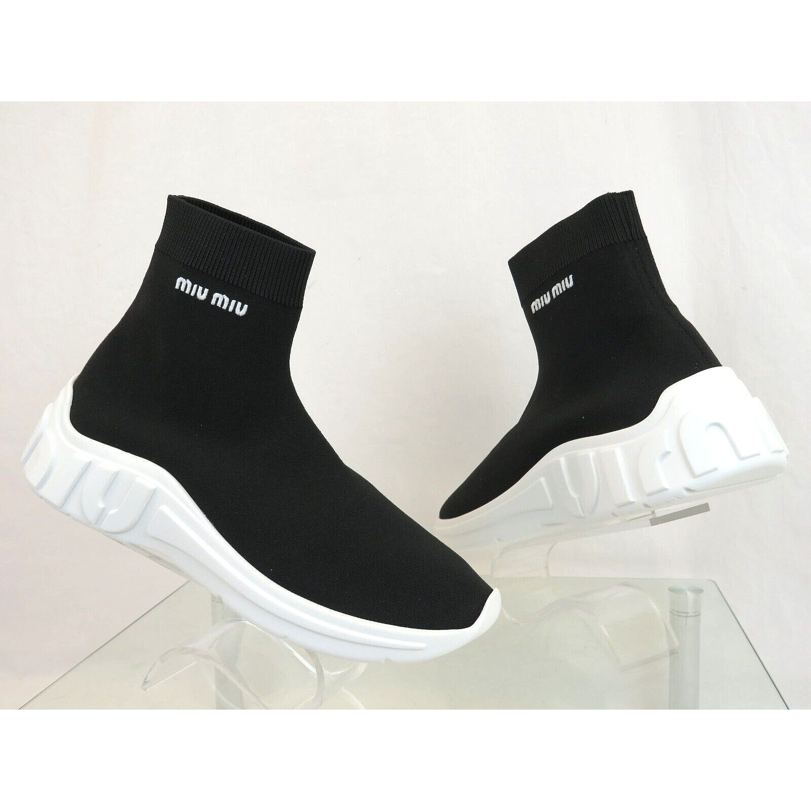 5T664C BLACK KNIT WHITE LOGO PULL ON HIGH SOCK SNEAKERS 41
