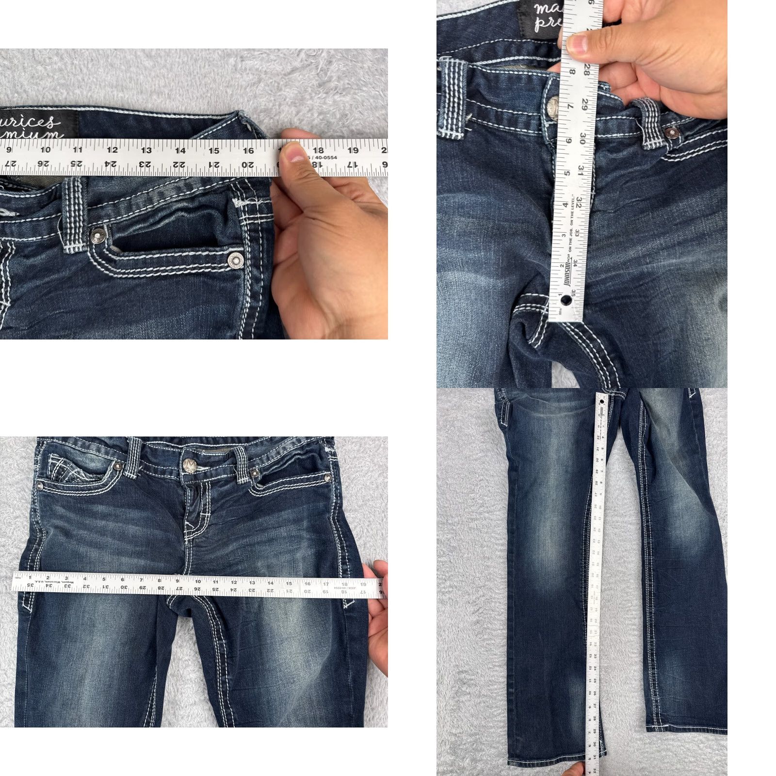 Vintage Maurices Jeans Womens 9 Blue Denim Bootcut Dark Wash Low Rise 32x31 5-Pocket Zipper Stretch Regular Cotton Blend Vintage No Size 30" / US 8 / IT 44 - 8 Thumbnail
