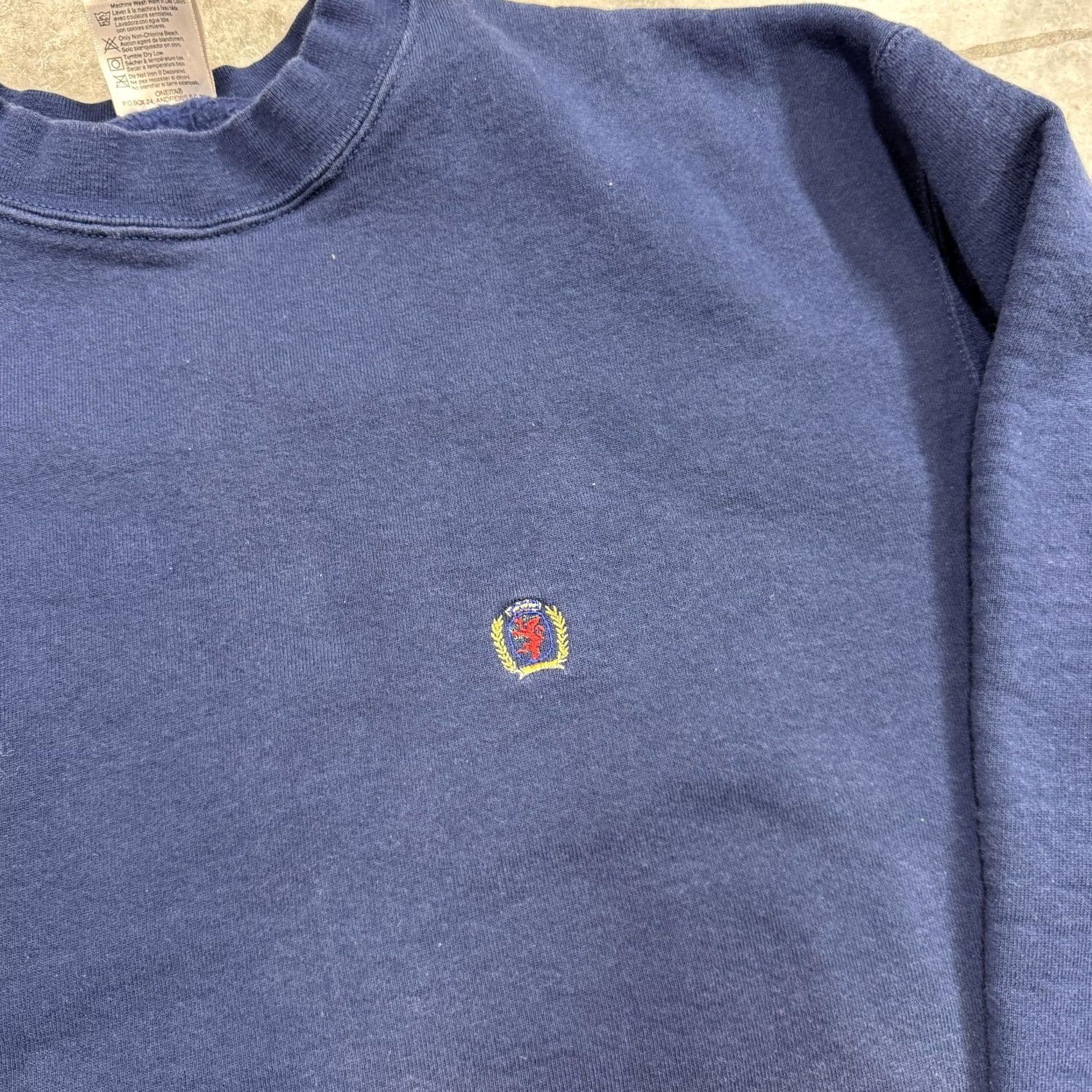 Vintage Oneita Sweatshirt Mens XL Navy Blue Crest Power-Sweats Embroidered Logo Pullover Fleece Cotton Polyester Crewneck Size US XL / EU 56 / 4 - 2 Thumbnail