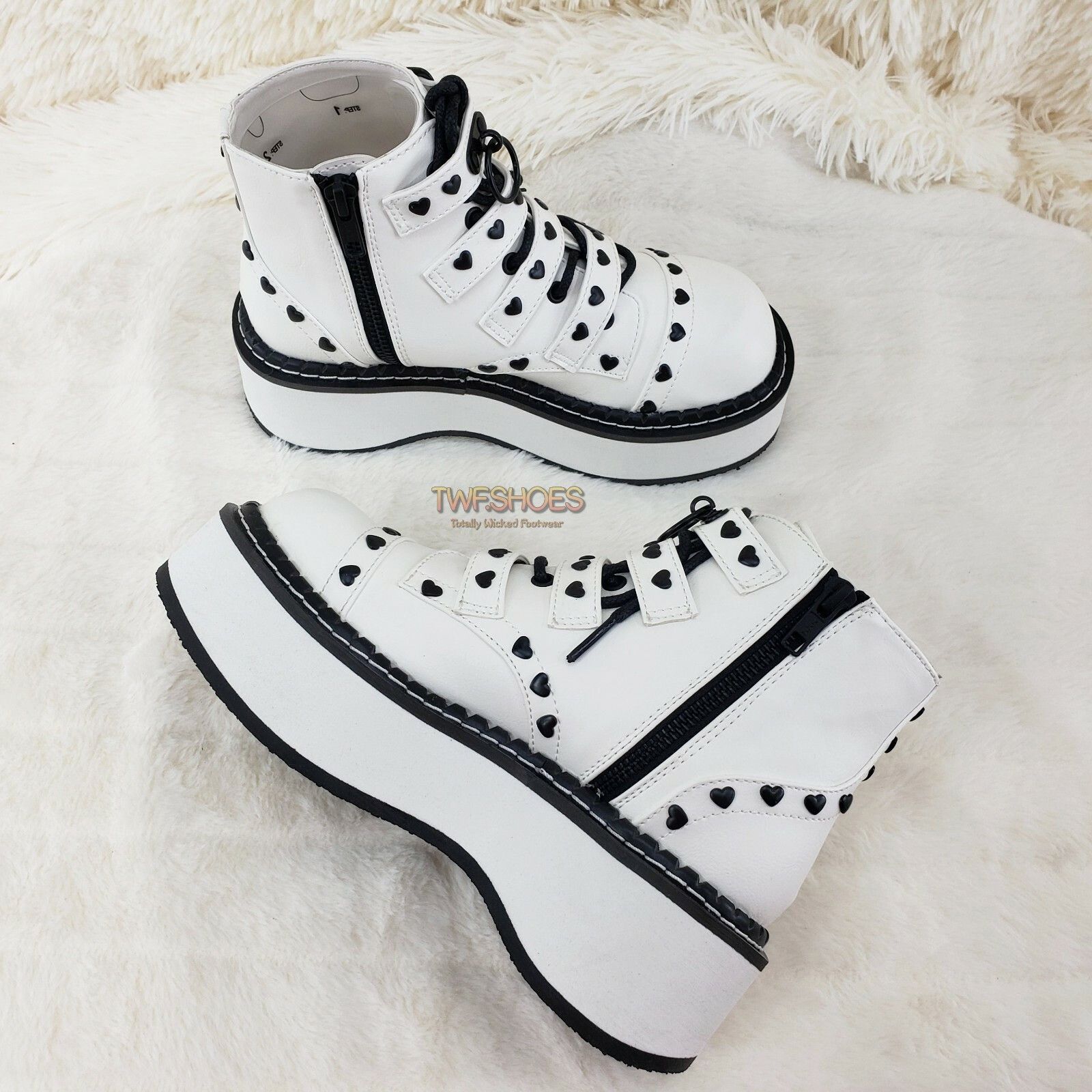 Other DEMONIA Emily 315 White Matte Heart Stud 2" Platform Ankle B Size US 11 / IT 41 - 6 Thumbnail