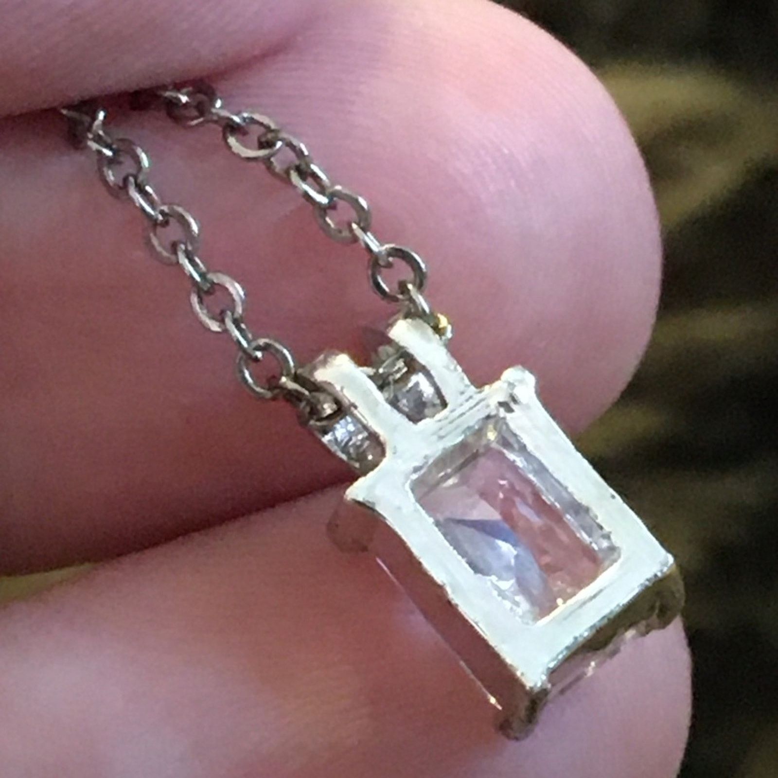 Vintage Vintage square cut cz pendant silver plated chain Size ONE SIZE - 7 Thumbnail