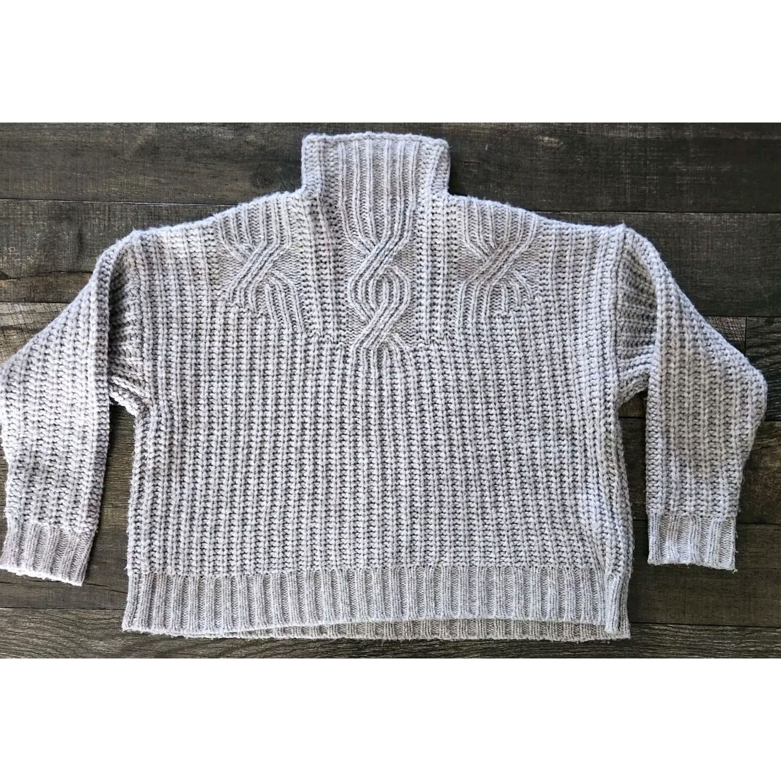 Vintage Aerie Sweater Women's Small Gray Chunky Cable Knit Turtleneck Oversized Size S / US 4 / IT 40 - 3 Thumbnail